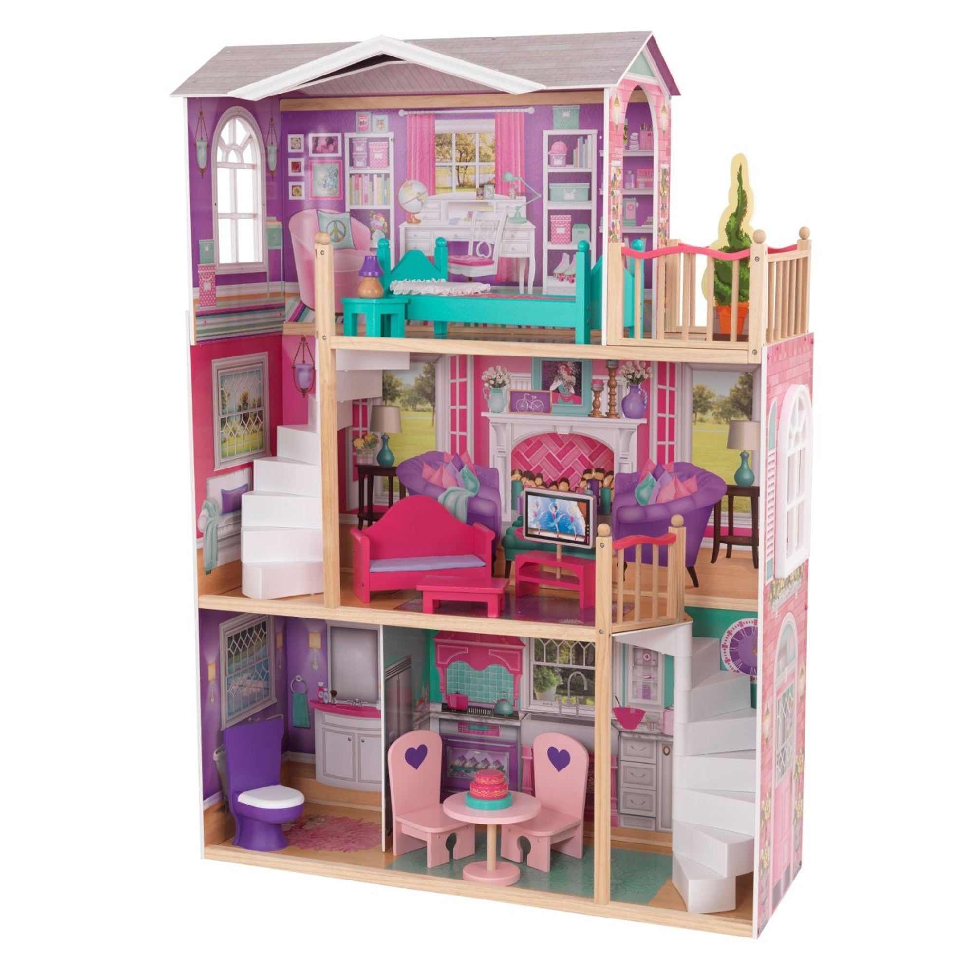 KidKraft 18 Inch Dollhouse - Doll Manor Wooden Playset for Kids | Pretend Play, Imaginative Play & Role Play Scenes for Children Ages 3+