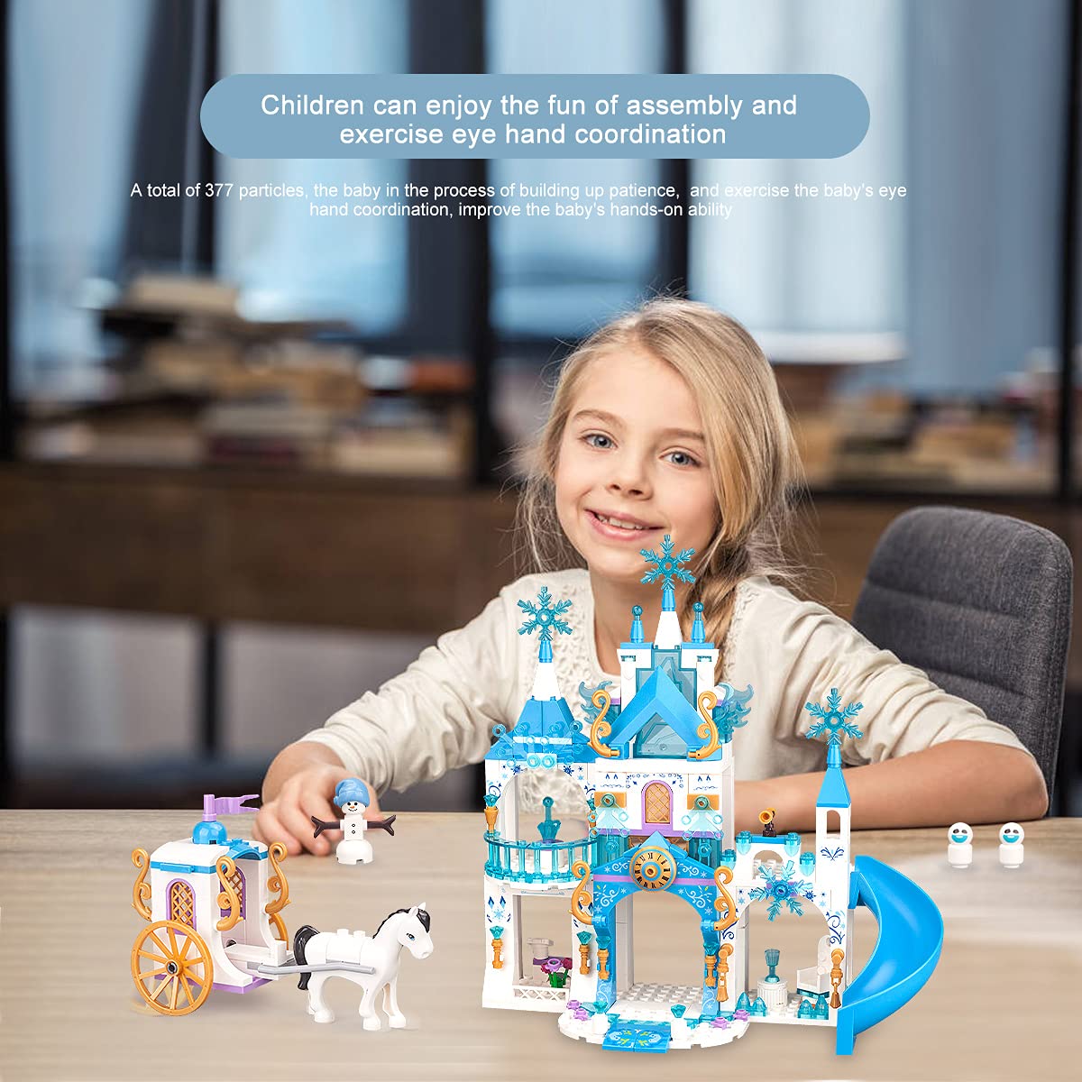 377-Piece Girls Castle Building Blocks Set - Ice Princess & Snow Castle Construction Toys for Kids, Creative STEM Learning Gift for Christmas & Birthday | Indoor Play, Party Favors, Educational Fun