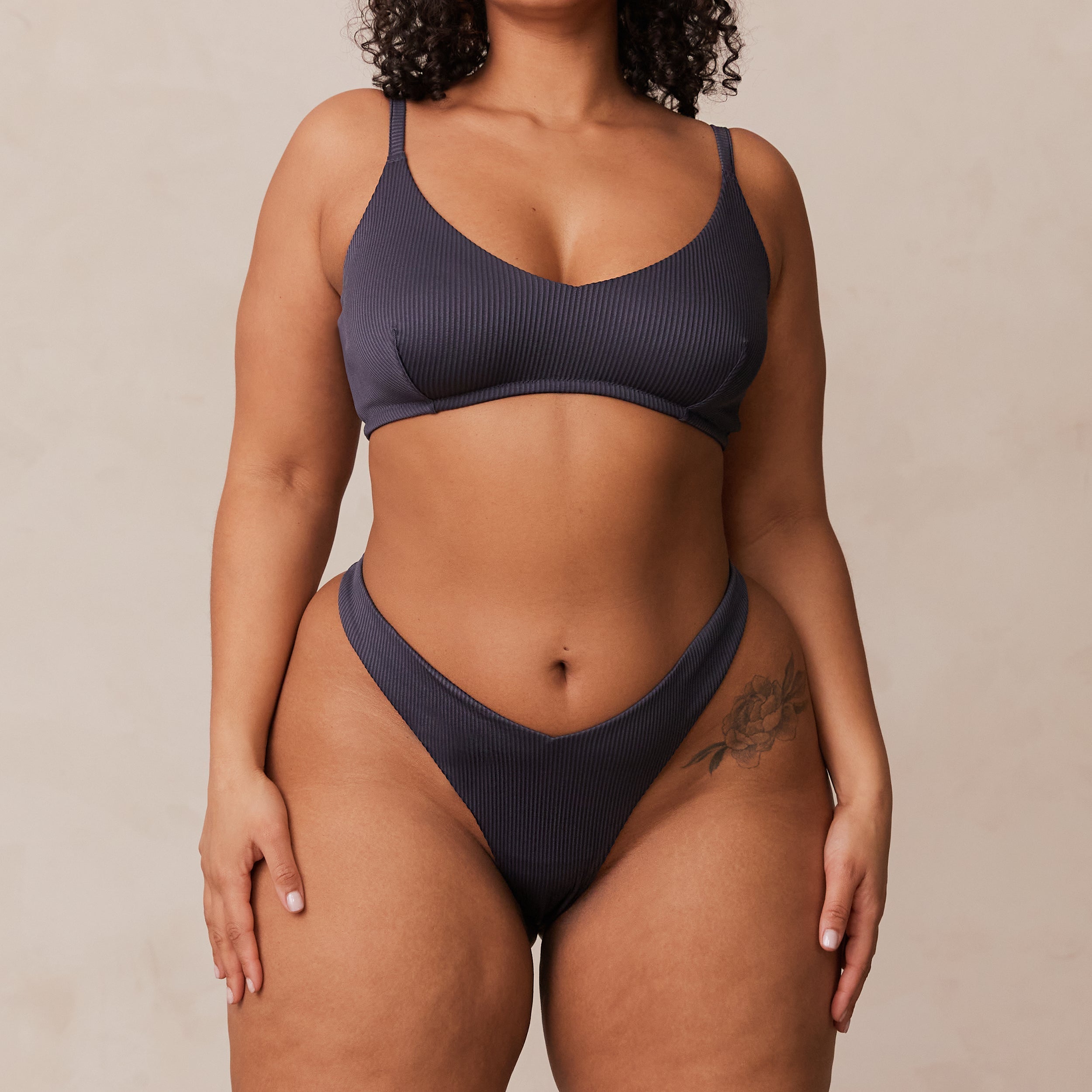 Ribbed Triangle Bra - Charcoal Blue | Comfortable & Stylish Bralette for Women | Perfect for Yoga, Lounge & Everyday Wear