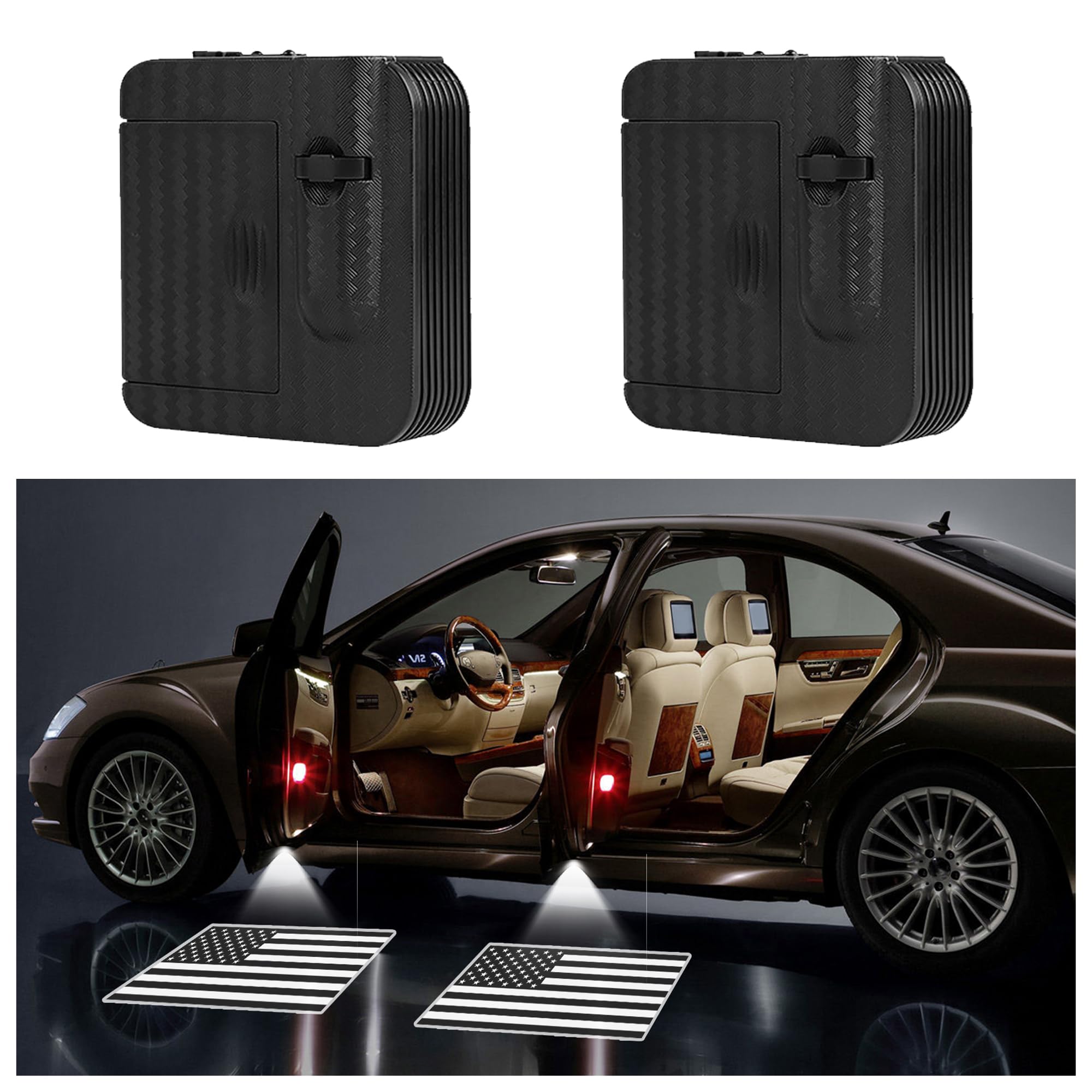 2PCS HD Car Door Logo Projector Lights - Universal Welcome Courtesy Lights with Black Flag Design for Most Cars, Ideal for Nighttime Safety and Style Enhancement