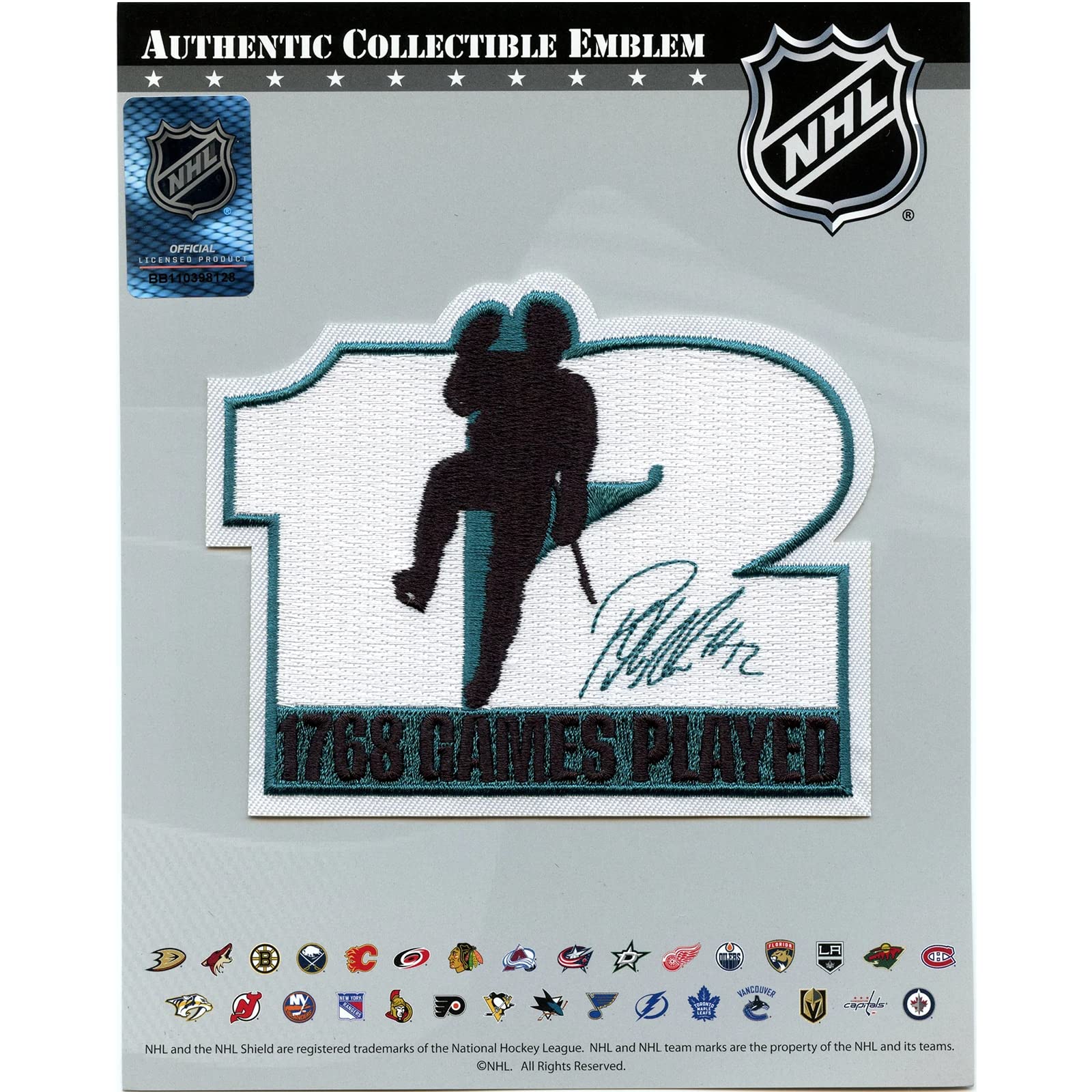 San Jose Sharks Patrick Marleau 1768 Games Played NHL Jersey Patch - Authentic Hockey Player Jersey for Fans & Collectors - Perfect for Games, Parties & Sports Memorabilia Display