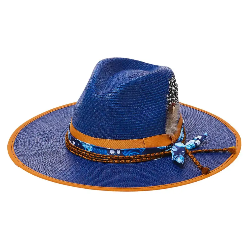 California Hats Aquamarine Wide Brim Straw Fedora Hat for Women - Summer Beach Sun Hat with UPF Protection, Fashionable Boho Hat for Outdoor Travel, Vacations and Music Festivals