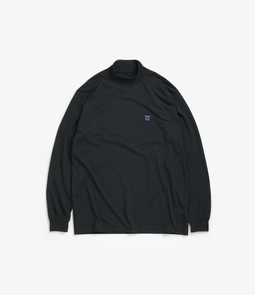 Long Sleeve Mock Neck T-Shirt - Black Heavyweight Jersey for Men & Women | Casual Wear, Layering, Workout & Everyday Comfort
