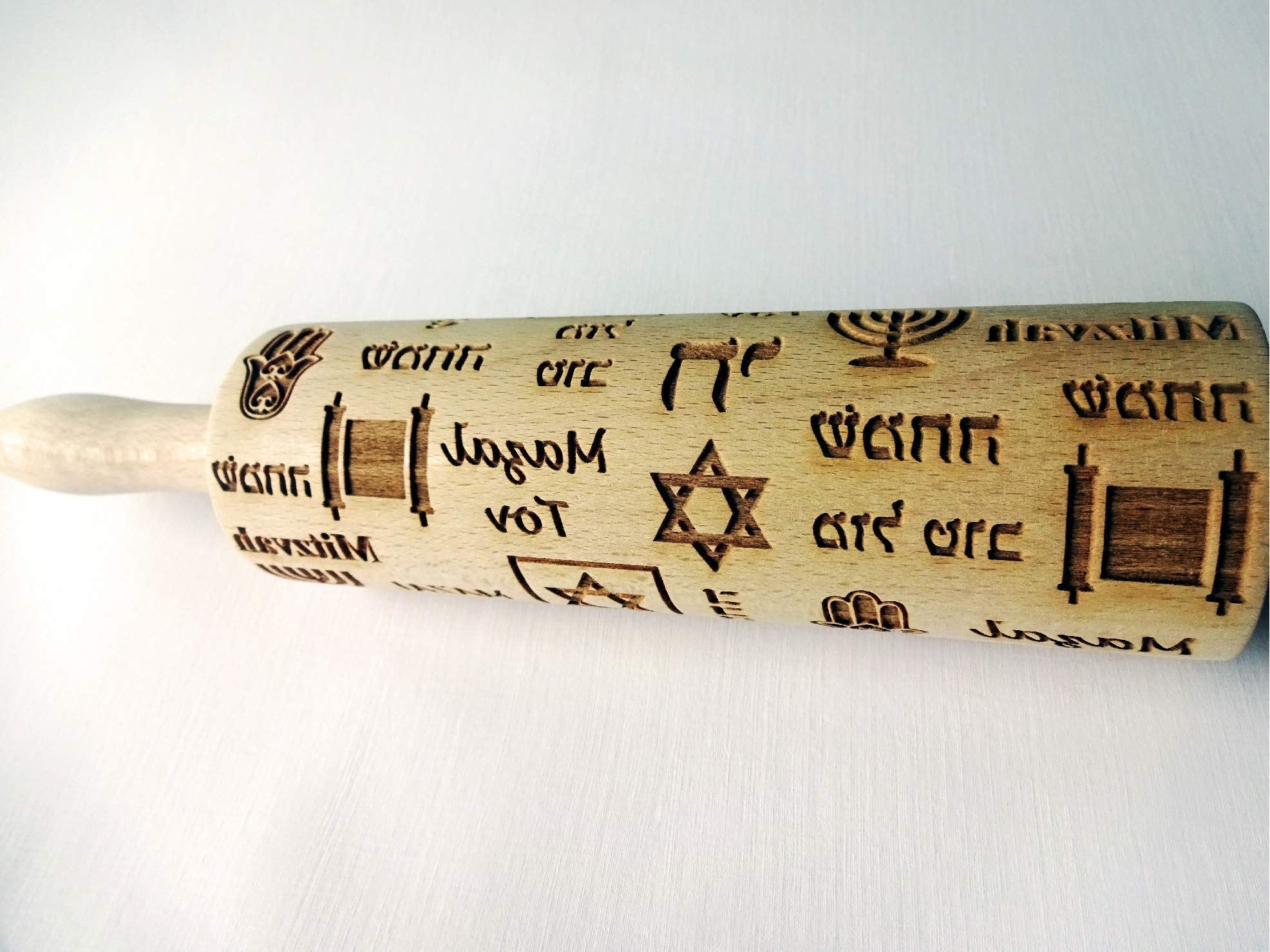 Hanukkah Rolling Pin with Jewish Holiday Symbols - Laser Engraved Dough Roller for Homemade Cookies - Perfect for Holiday Baking and Jewish Tradition Celebrations