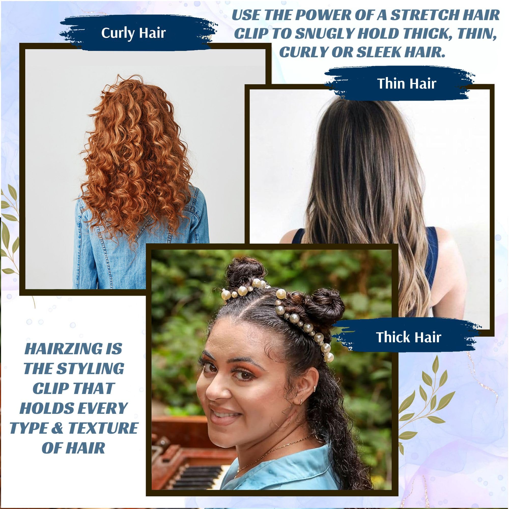 HairZing Banana Hair Clips - 2 Pack White Pearl Hair Accessories for Women | All Day Hold for Thick, Thin & Curly Hair | Comfortable Hair Styling Clips for Ponytails, Buns & Everyday Wear