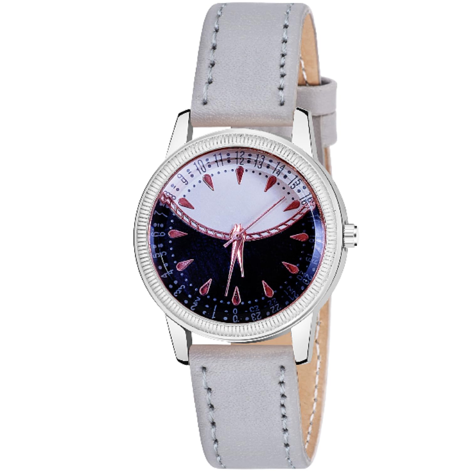 KIROH Stylish Sun-Rise Orange Dial Analog Watch for Women - Genuine Leather Strap, Fashionable Timepiece for Everyday Wear, Office, and Casual Outings (Red-S)