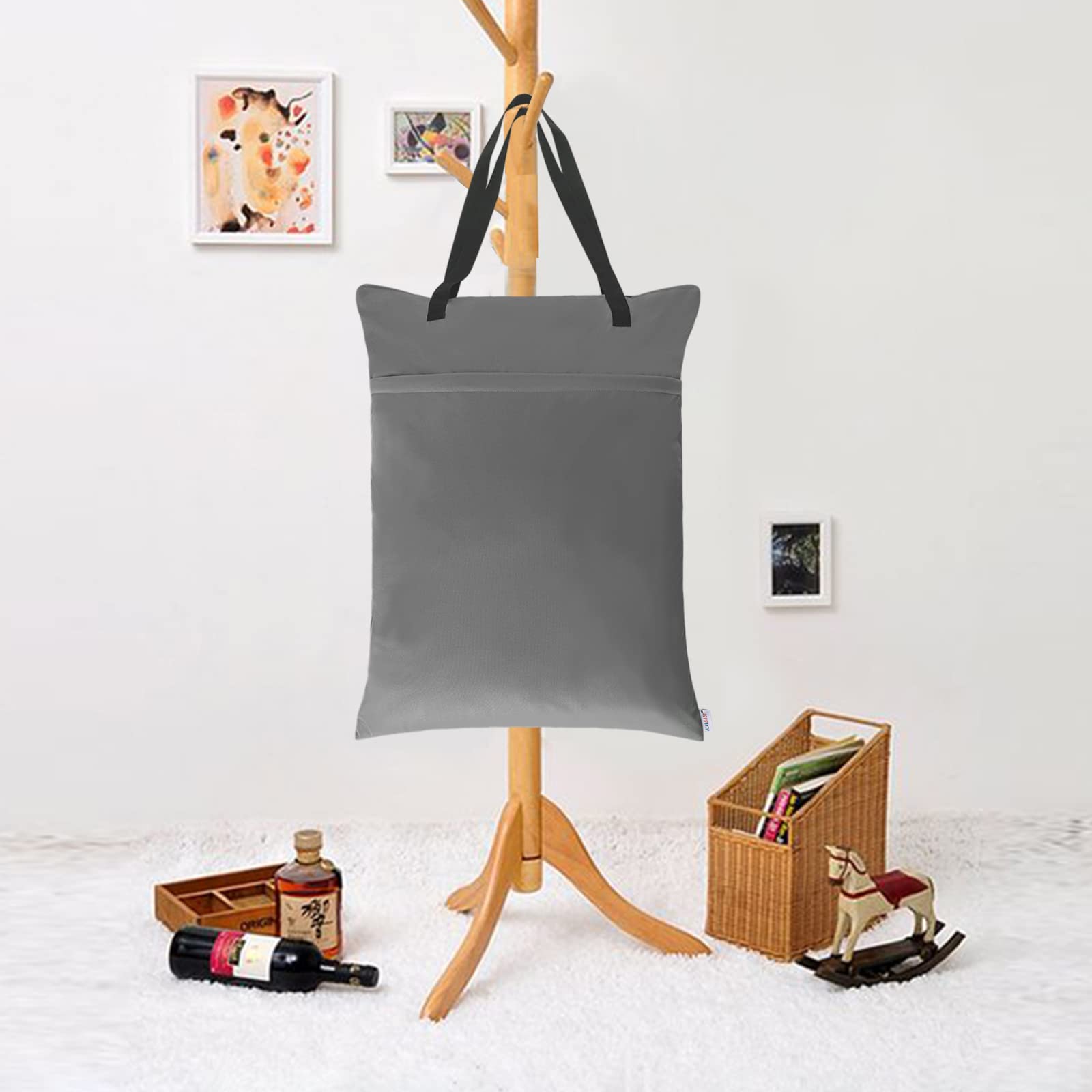 ALVABABY 2 Pack Large Wet Dry Bag - Waterproof Hanging Cloth Diaper Organizer with Double Zippered Pockets 25x18 inches (Black & Grey) - Perfect for Baby Care, Swim Gear & Travel Essentials