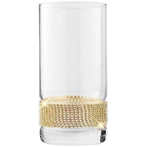 Premium Cheer Collection 16oz Highball Cocktail Glasses - Sparkling Diamond Studded Collins Glass Set of 6 - Perfect for Parties, Weddings & Home Bar Decor