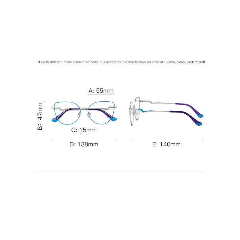 Brightzone Women's Full Rim Square Cat Eye Alloy Eyeglasses Frame 943043 - Stylish & Lightweight for Work, Reading & Fashion Accessories