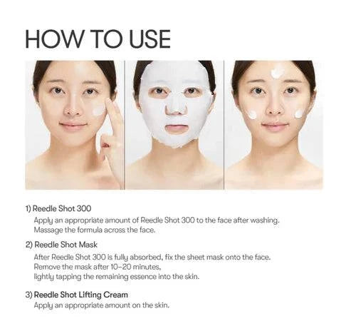 VT Reedle Shot All-in-One 3-Step Facial Mask Set (1.5g + 1.5g + 25g) - Hydrating & Brightening Treatment for Glowing Skin at Home or Spa