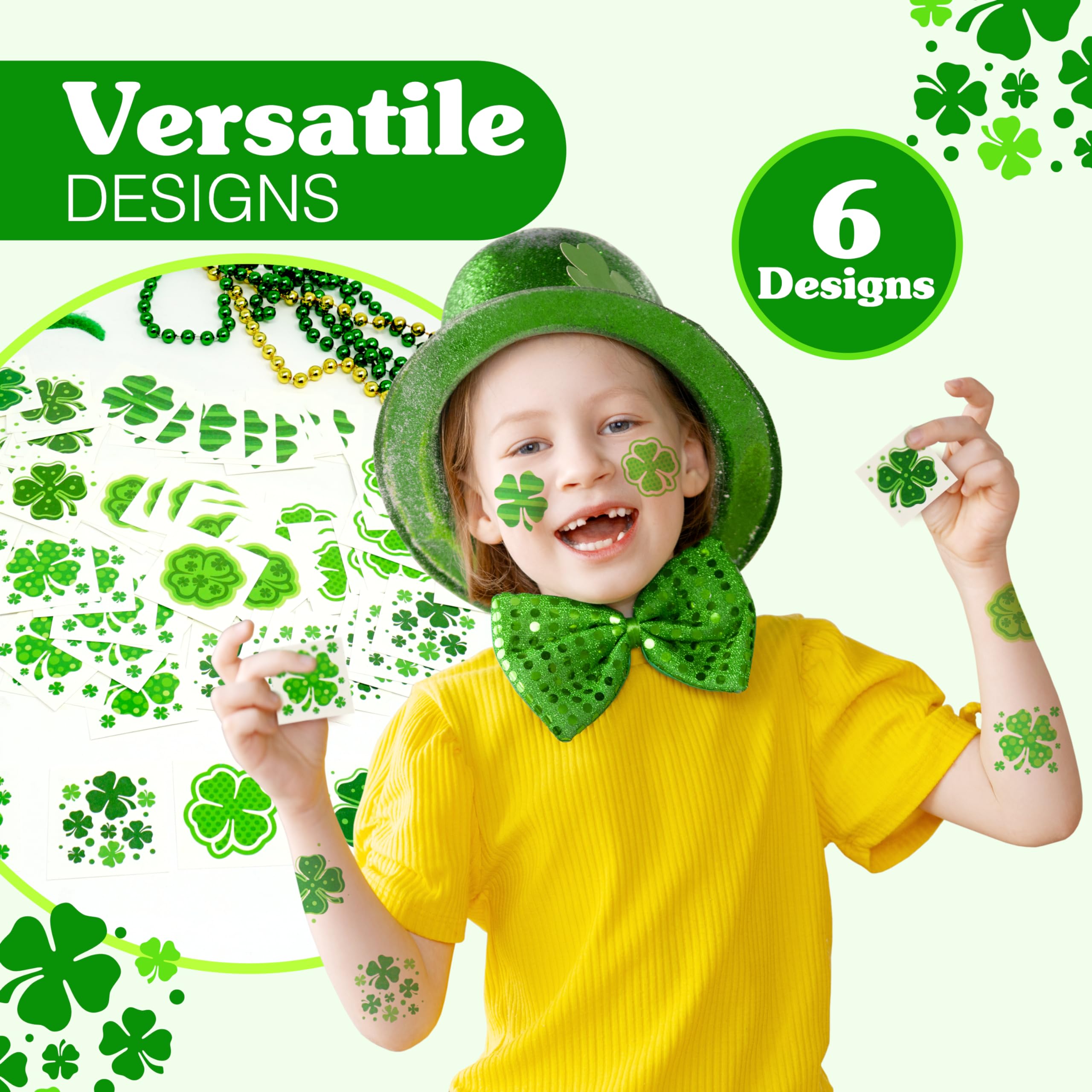 4E's Novelty Shamrock Temporary Tattoos - 72 Individually Wrapped St. Patrick's Day Tattoos for Kids & Adults | Irish Party Favors, Face & Body Art | Perfect for St. Paddy's Day Celebrations, Irish-Themed Parties & Festive Gift Giving