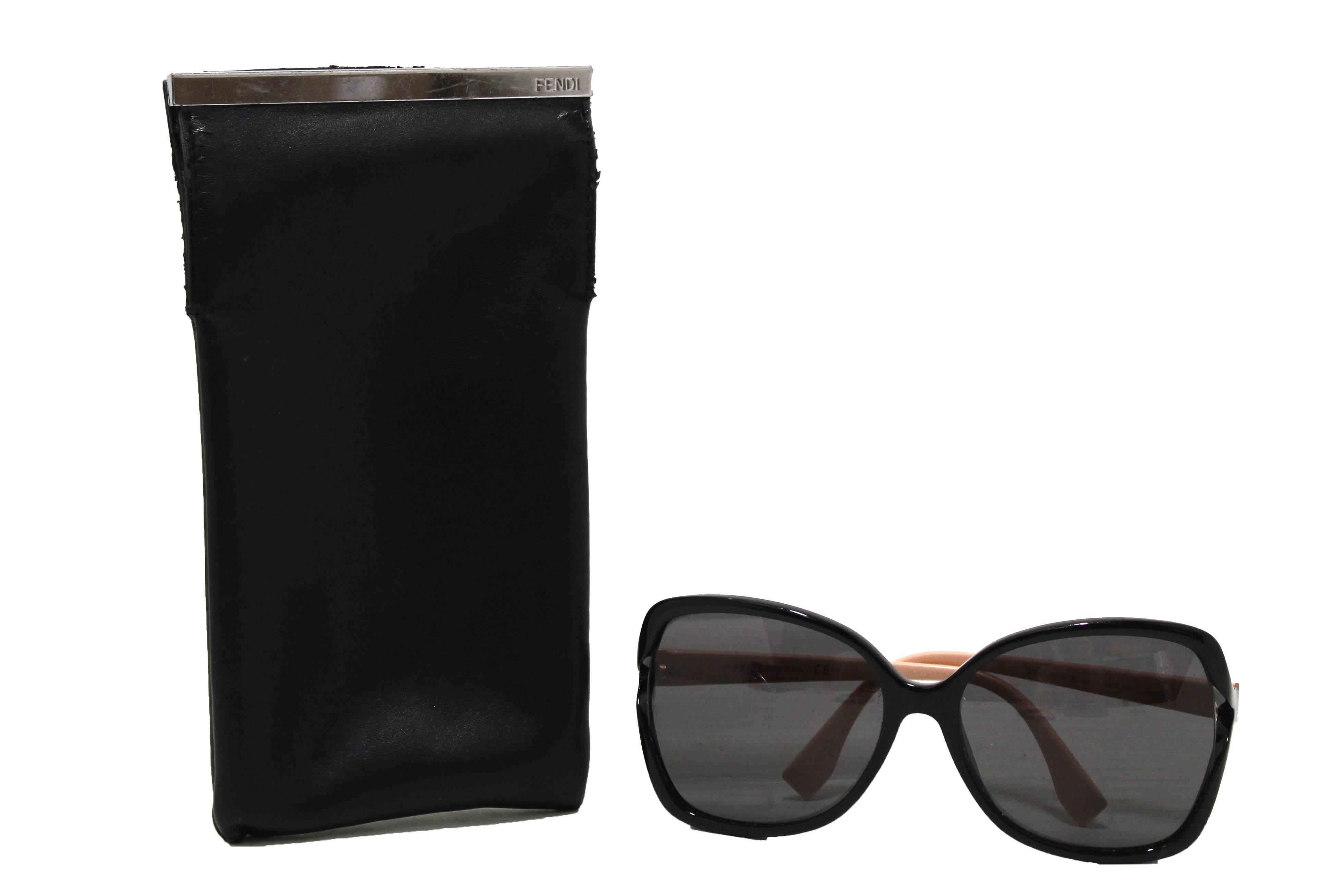 Authentic Fendi Black Acetate & Light Pink Frame Sunglasses for Women - Luxury Designer Shades for Beach, Driving & Fashion Outfits