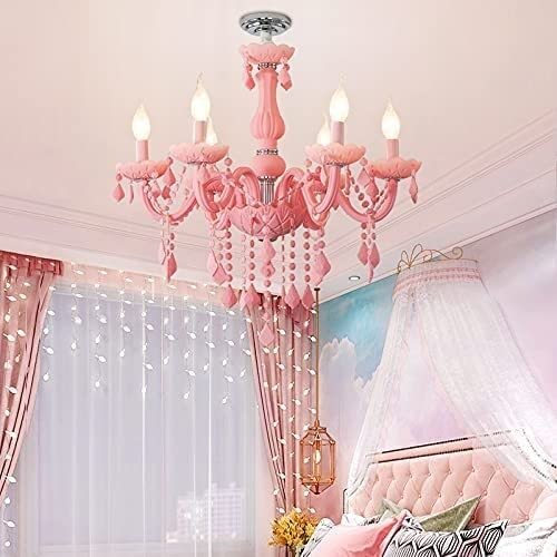 Modern Pink LED Chandelier Lighting Fixture - Crystal Ceiling Light for Girls Bedroom, Kids Room, Living Room & Nursery | Elegant Home Decor & Romantic Ambiance Lighting