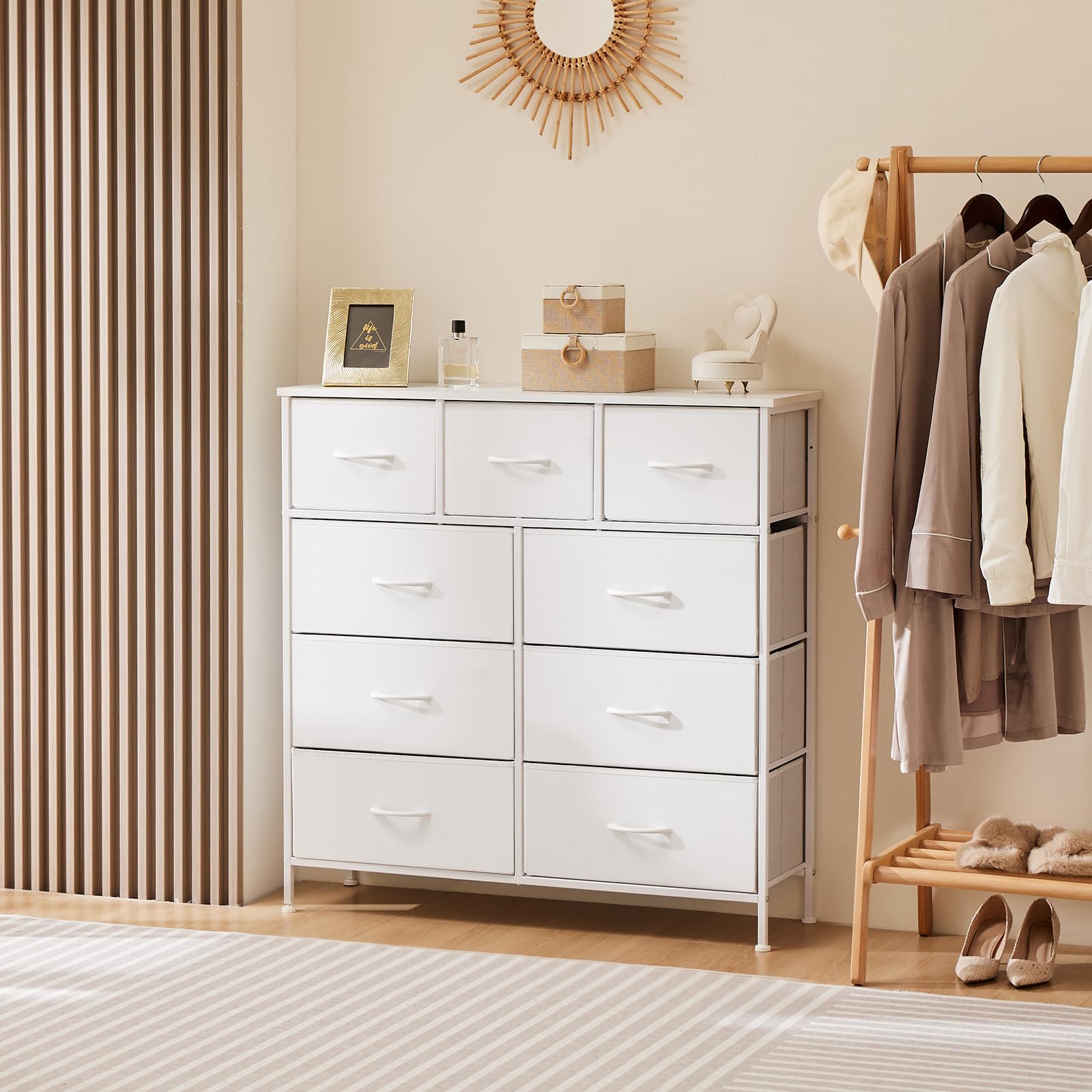 9-Drawer Sweetcrispy Dresser Organizer - Sturdy Steel Frame & Wood Top Storage Chest for Clothes, Bedroom, Living Room, Dorm | Perfect for Small Spaces & Closet Organization