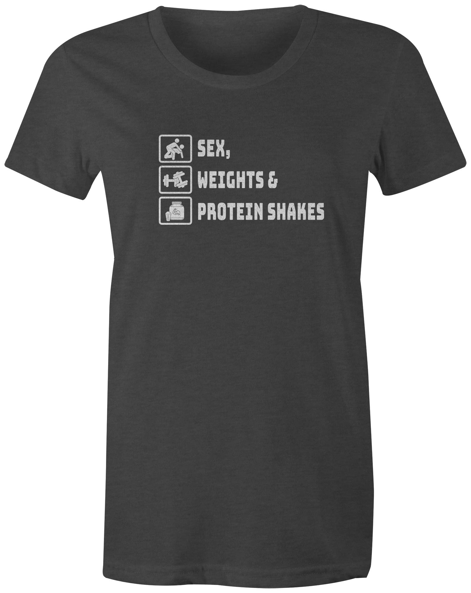 9 Crowns Funny Gym T-Shirt - Sex Weights Protein Shakes Slogan Tee for Gym Lovers & Fitness Enthusiasts | Perfect Workout Shirt for Bodybuilding, Weightlifting & Gym Humor