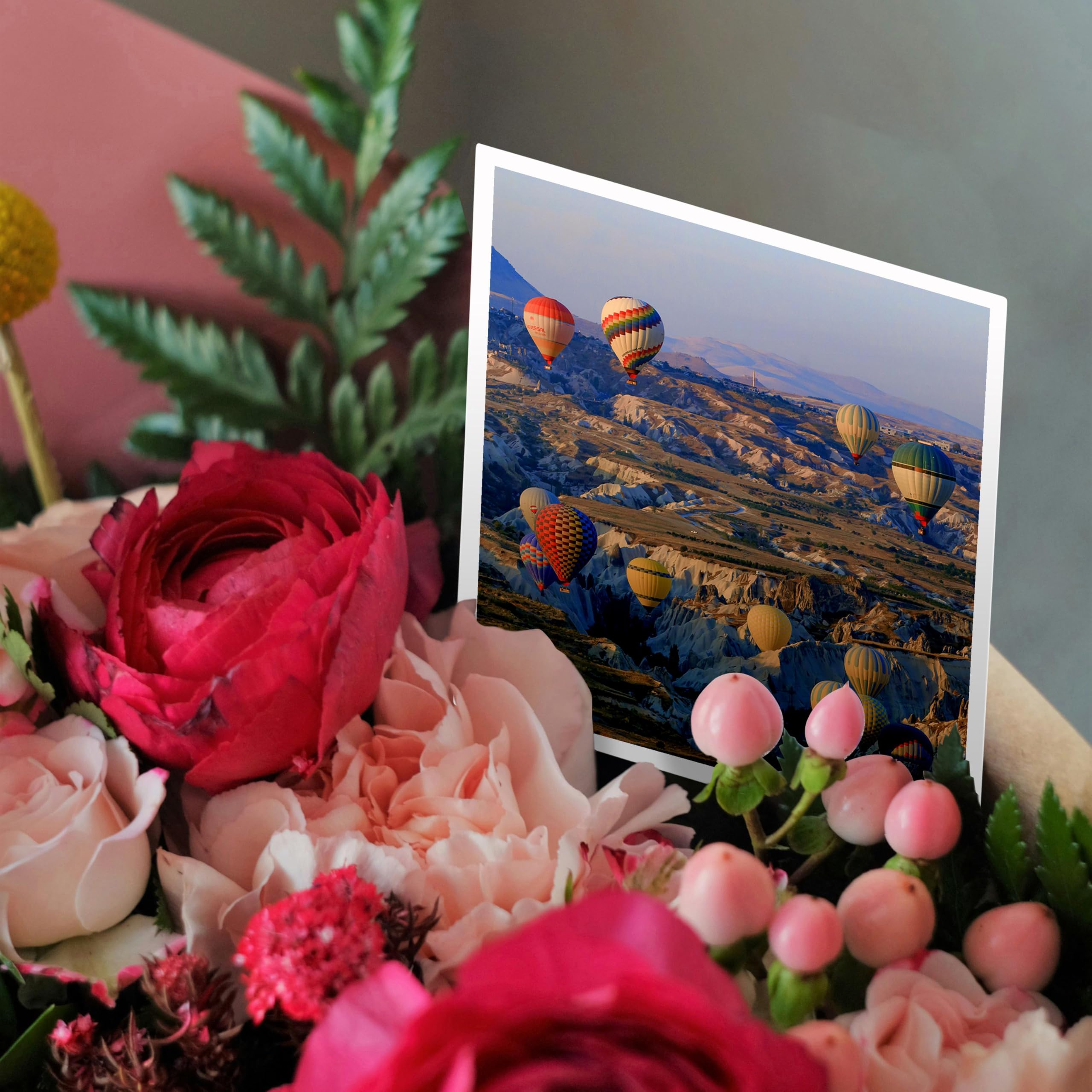 3dRose Greeting Card - Turkey Landscape with Hot Air Balloons Over Cappadocia Rock Formations | Scenic Goreme Travel Postcard | Perfect for Birthday, Thank You & Holiday Cards
