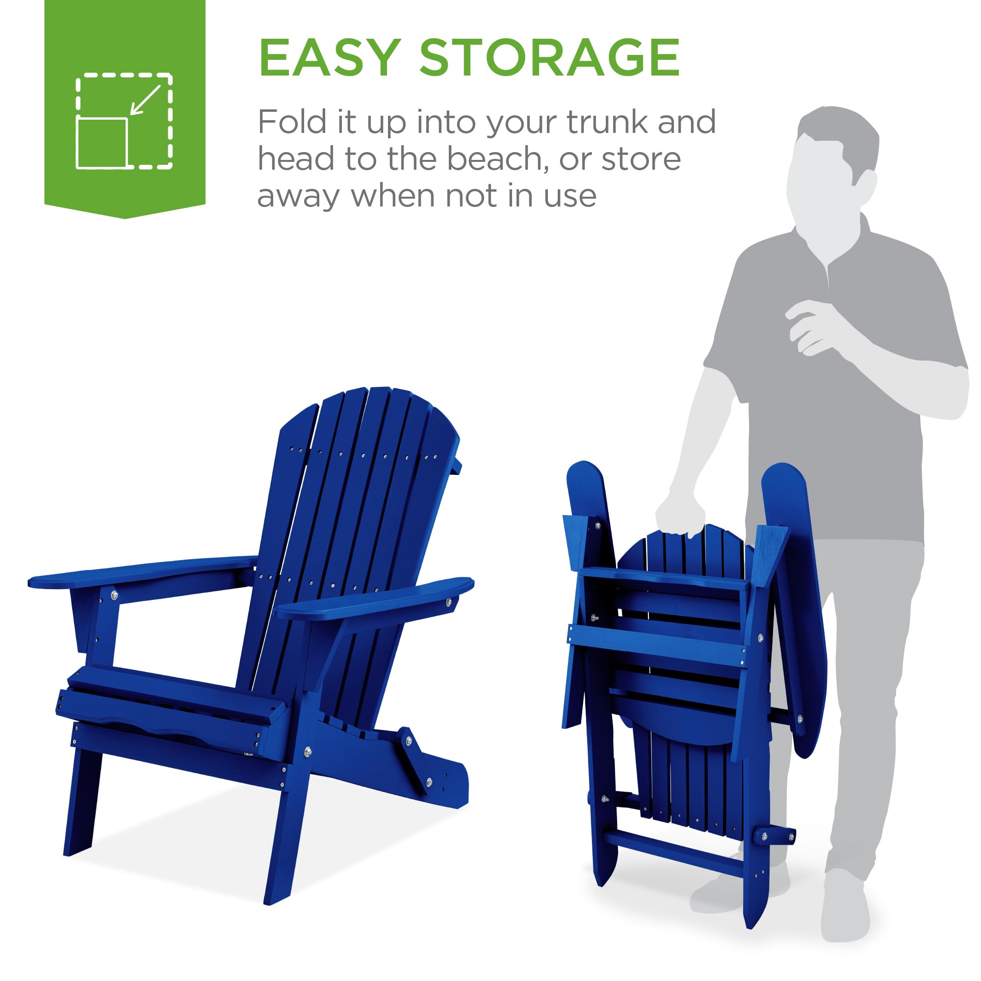 Best Choice Products Folding Adirondack Chair - Outdoor Wooden Patio Lounge Chair with 350lb Weight Capacity for Yard, Garden, Fire Pit & Backyard Relaxation - Blue