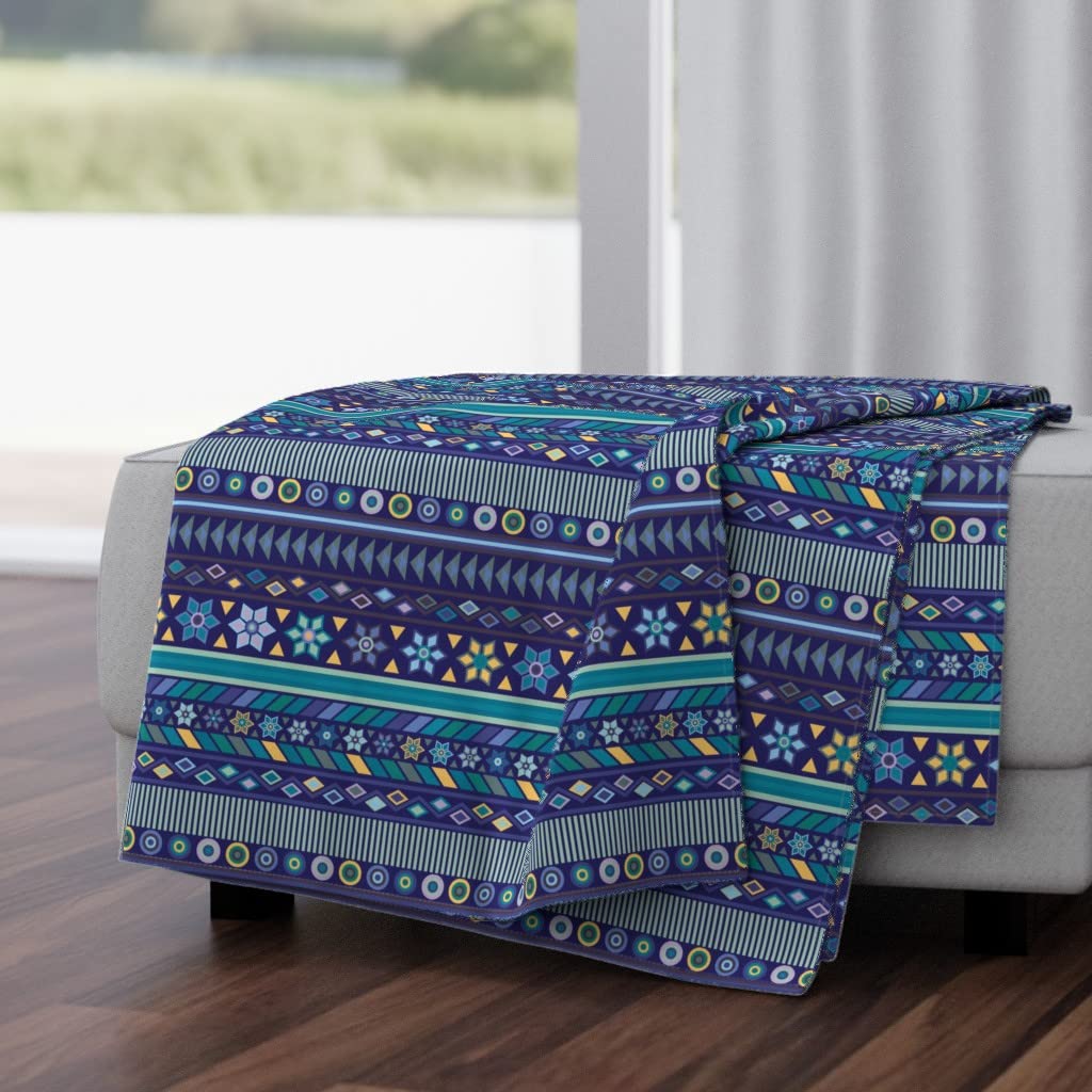 Soft Plush Minky Throw Blanket 50x70 Inches - Stripe Deep Blue Geometric Mexico Tribal Print Cozy Blanket for Bed, Sofa & Travel | Home Decor Gift