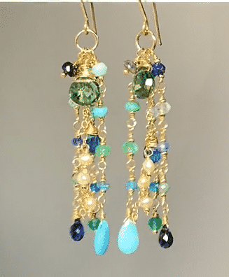 Blue Green Turquoise Multi Gemstone Dangle Earrings - Gold Filled Handmade Jewelry for Women - Perfect for Parties, Weddings & Special Occasions