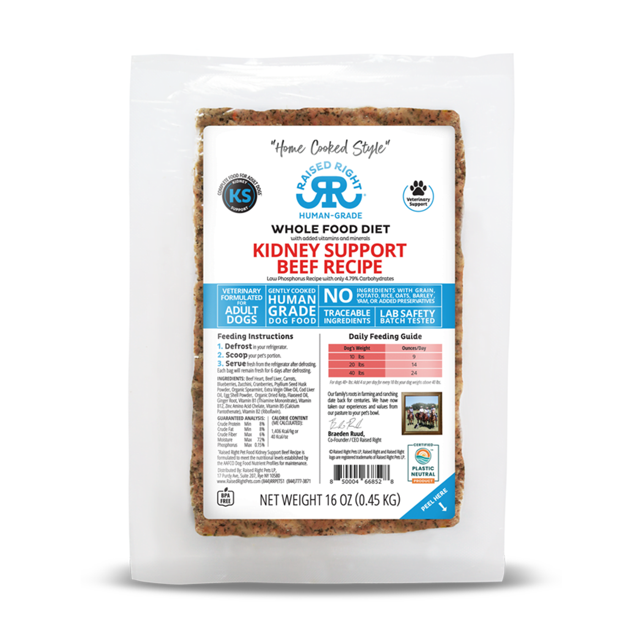 Raised Right Kidney Support for Adult Dogs - Beef Recipe Dog Food | High Protein, Grain-Free & Natural Ingredients for Kidney Health | Perfect for Senior Dogs & Pets with Kidney Issues