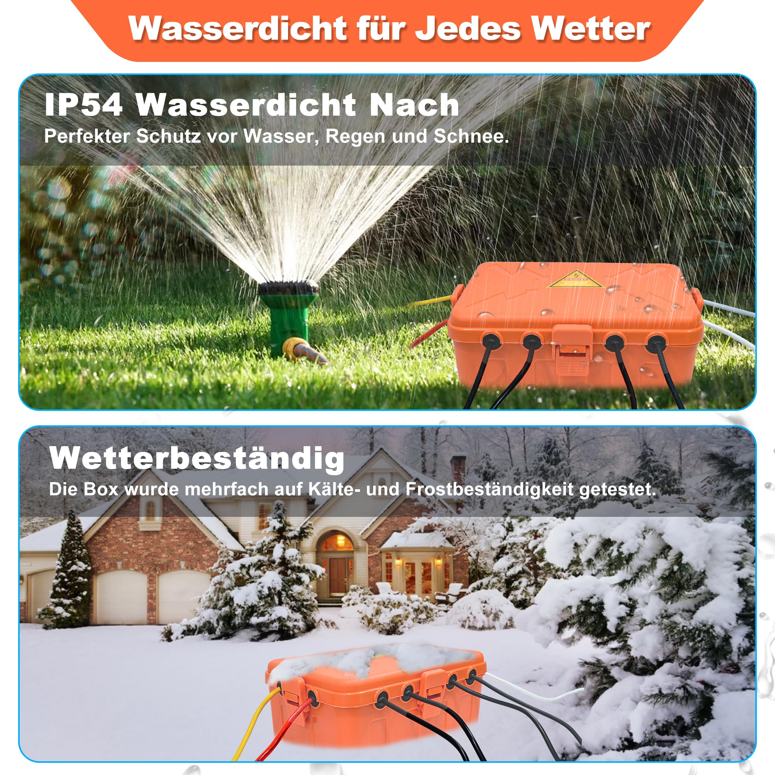 **Waterproof Cable Box IP54 - Outdoor Weatherproof Electric Enclosure for Socket, Timer & Holiday Light Protection (32 x 22 x 13 cm, Orange) - Ideal for Gardens, Patios & Holiday Decorations**
