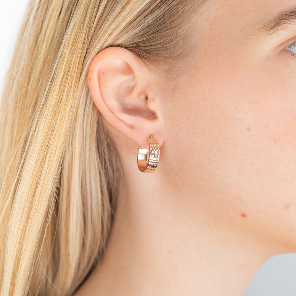 9ct Rose Gold Silver Filled Diamond Cut Hoop Earrings for Women - Elegant Dangle Hoops for Party, Wedding & Everyday Wear