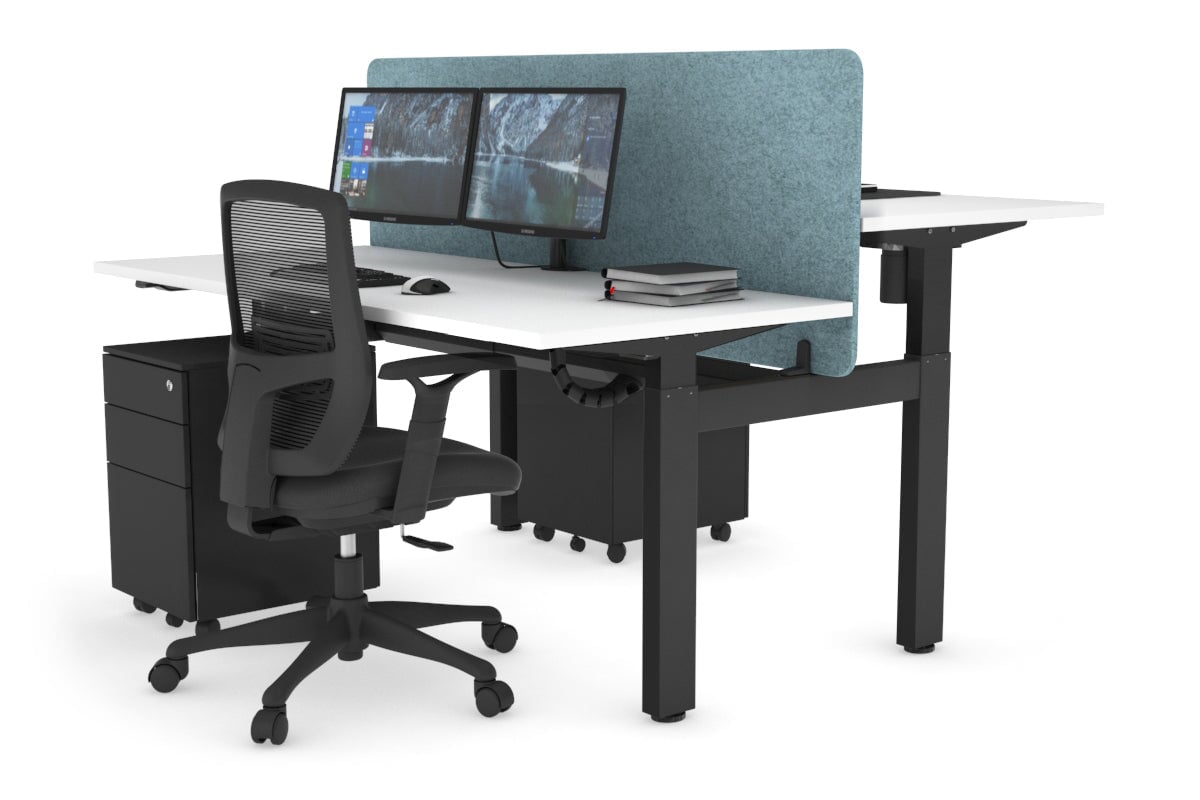Adjustable 2-Person H Bench Workstation - Black Frame [1200L x 700W] - Perfect for Office, Workshop, or Home Use