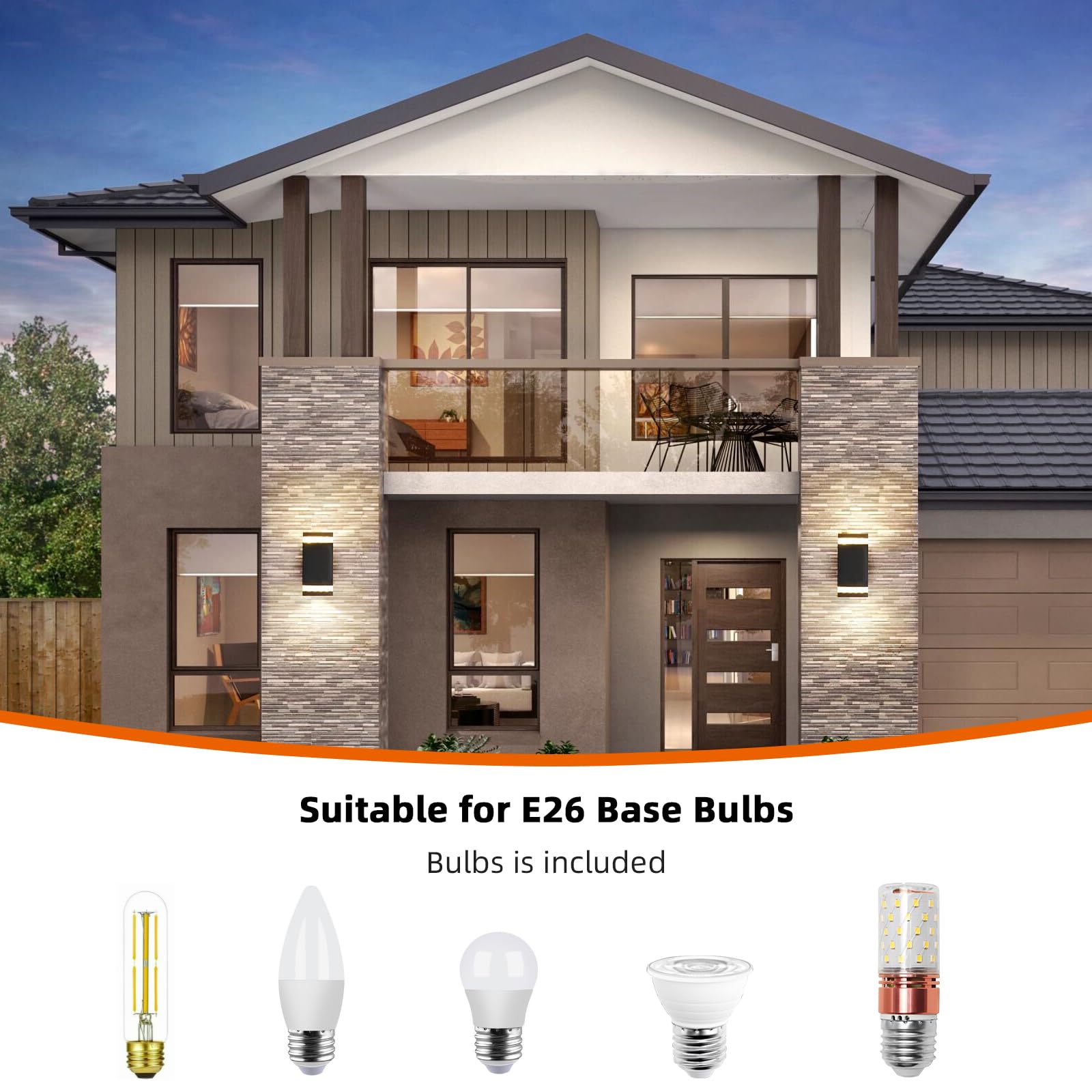 Waterproof Outdoor Wall Lights with Bulbs - Aluminum E26 Fixture for Front Porch, Patio, Garage - Durable Exterior Wall Sconce Lighting (2-Pack) - Perfect for Home Security & Landscape Illumination
