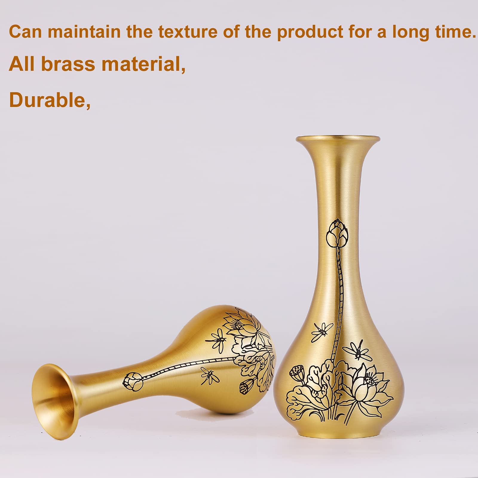 Gold Brass Vase with Special Engraved Pattern - 7.88 Inch Tall Metallic Decorative Centerpiece for Home, Wedding & Events | Elegant Table Decor, Bookshelf Accent & Flower Arrangement | Perfect for Living Room, Dining Table & Gift Giving