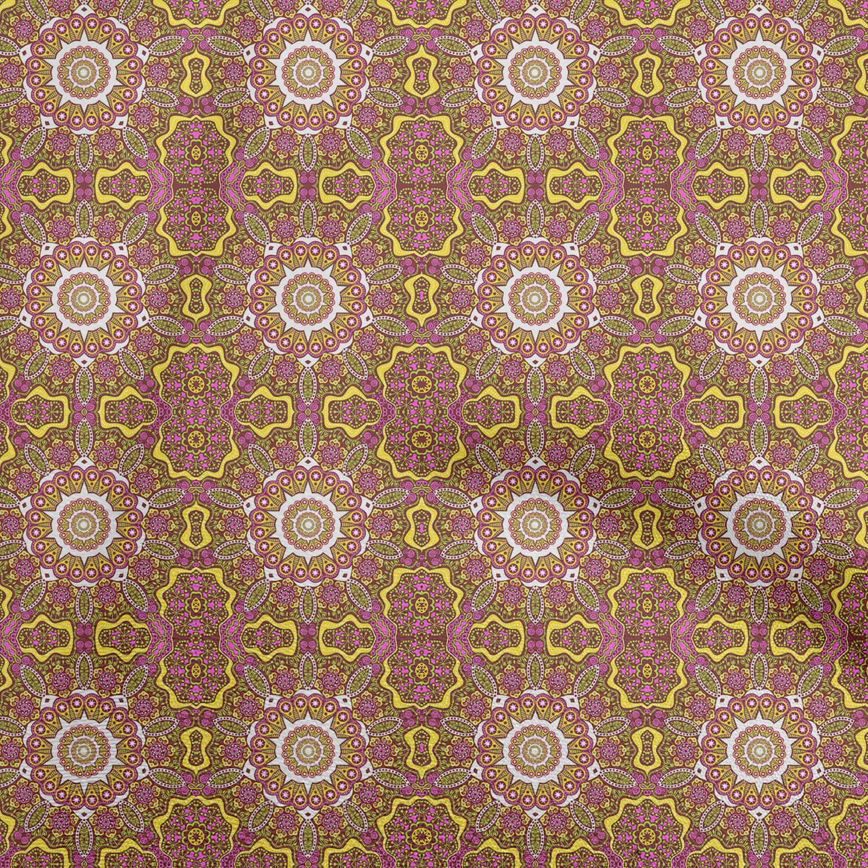 oneOone Cotton Silk Fuschia Pink Moroccan Mosaic Print Fabric by The Yard - 42 Inch Wide Soft Dress Material for Boho Chic Clothing, DIY Fashion & Home Decor Projects