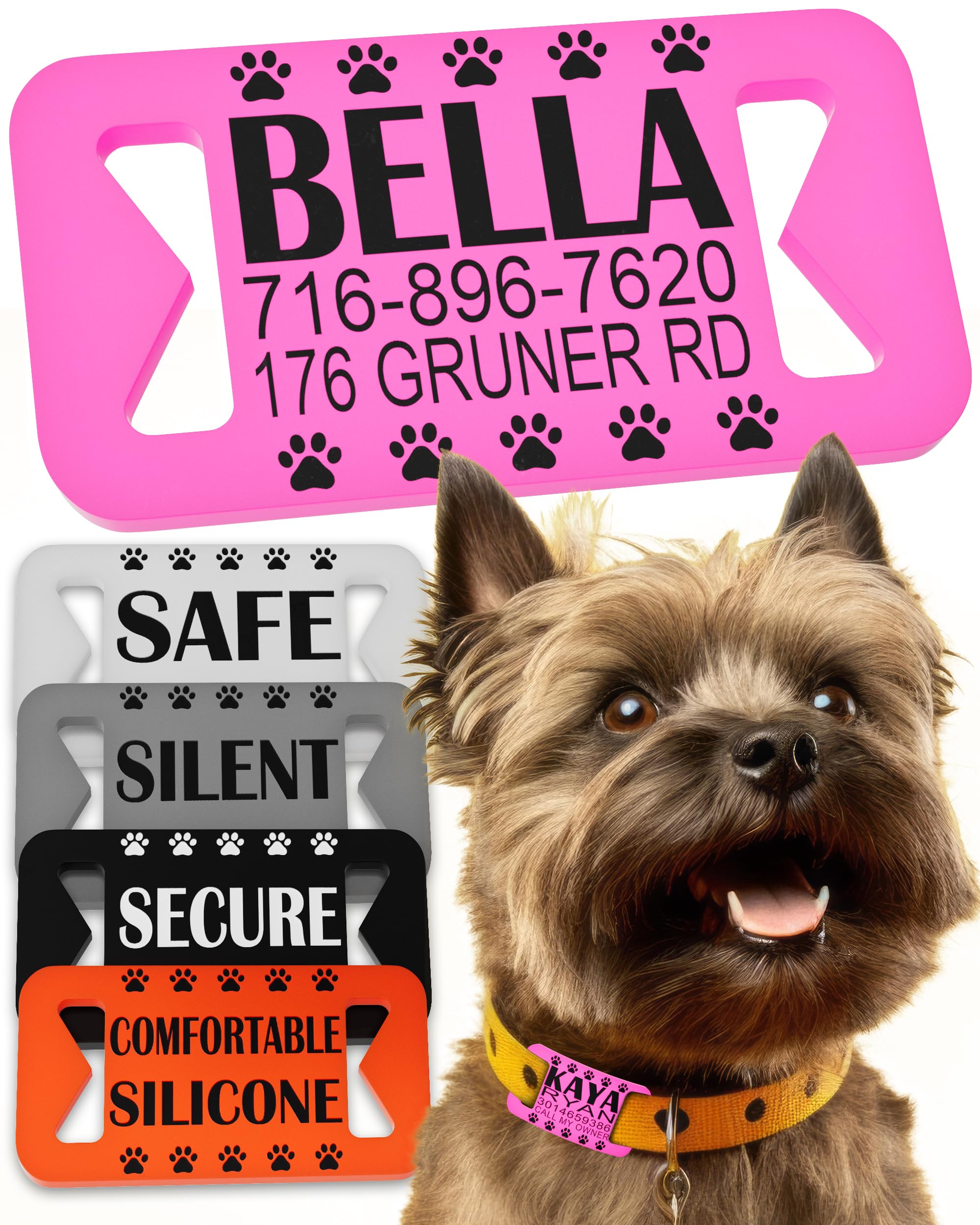 Personalized Silicone Dog ID Tags - Custom Engraved Pet Name Tags for Dogs & Cats | Perfect for Collars, Travel & Safety Identification