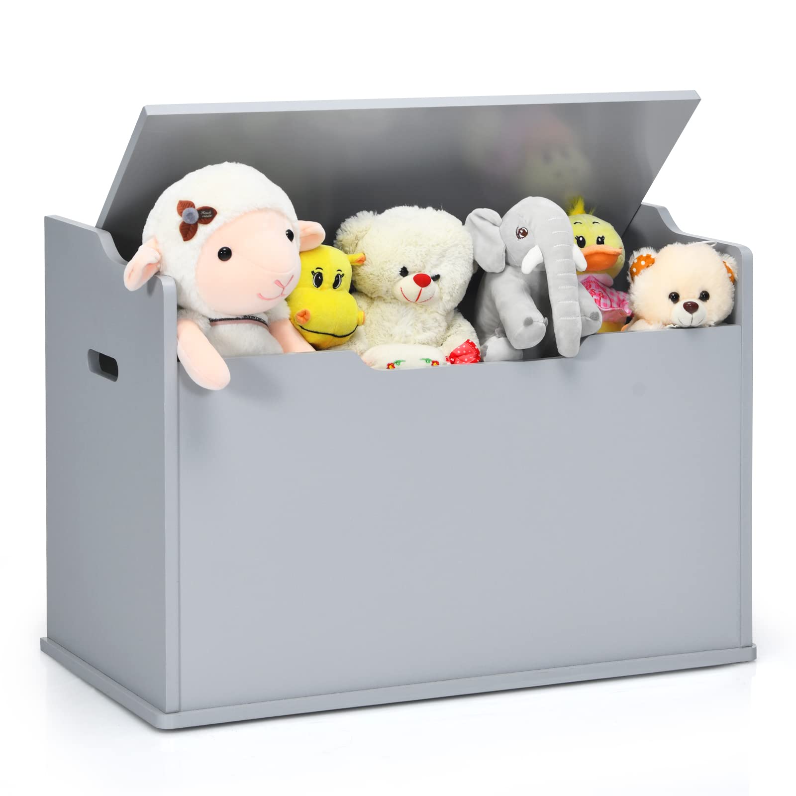 Costzon Kids Wooden Toy Chest with Bench Seat - Large Toy Storage Box with Finger-Pinch Prevention & Lift-Top Foot Rest - Perfect for Toddler Bedroom, Playroom, or Entryway Organization (Grey)