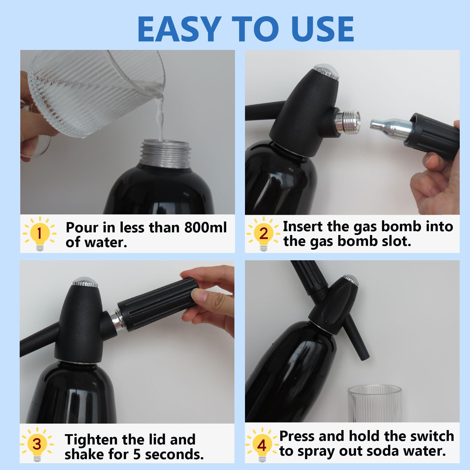 Portable Soda Siphon Sparkling Water Maker Machine - 1L Carbonated Water Dispenser for Homemade Fresh Soda & Fizzy Drinks | Perfect for Home, Office & Parties | CO2 Cylinder Not Included