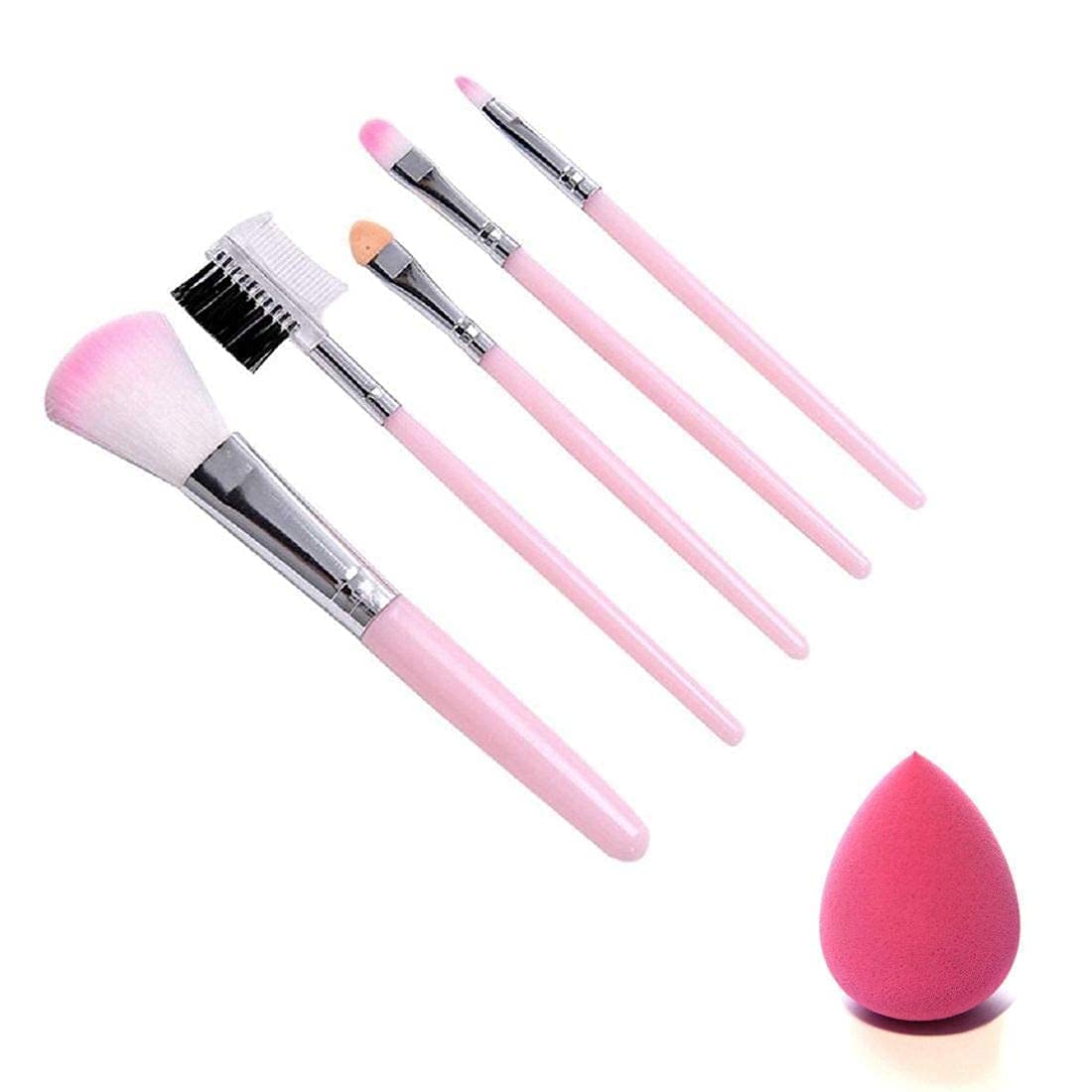 BELLAS 5-Piece Mini Makeup Brush Set with Pink Beauty Blender - Soft Synthetic Bristles for Foundation, Blush & Eyeshadow - Perfect for Women & Girls Travel Makeup Kit (Pack of 6)