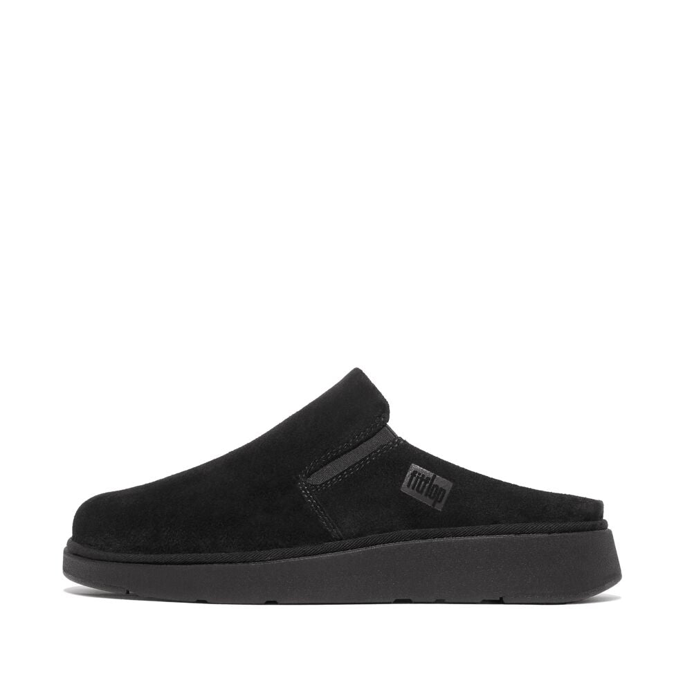 FitFlop Gen FF Elasticated Suede Mules - Comfortable Black Slip-On Shoes for Women, Perfect for Home, Office & Casual Wear
