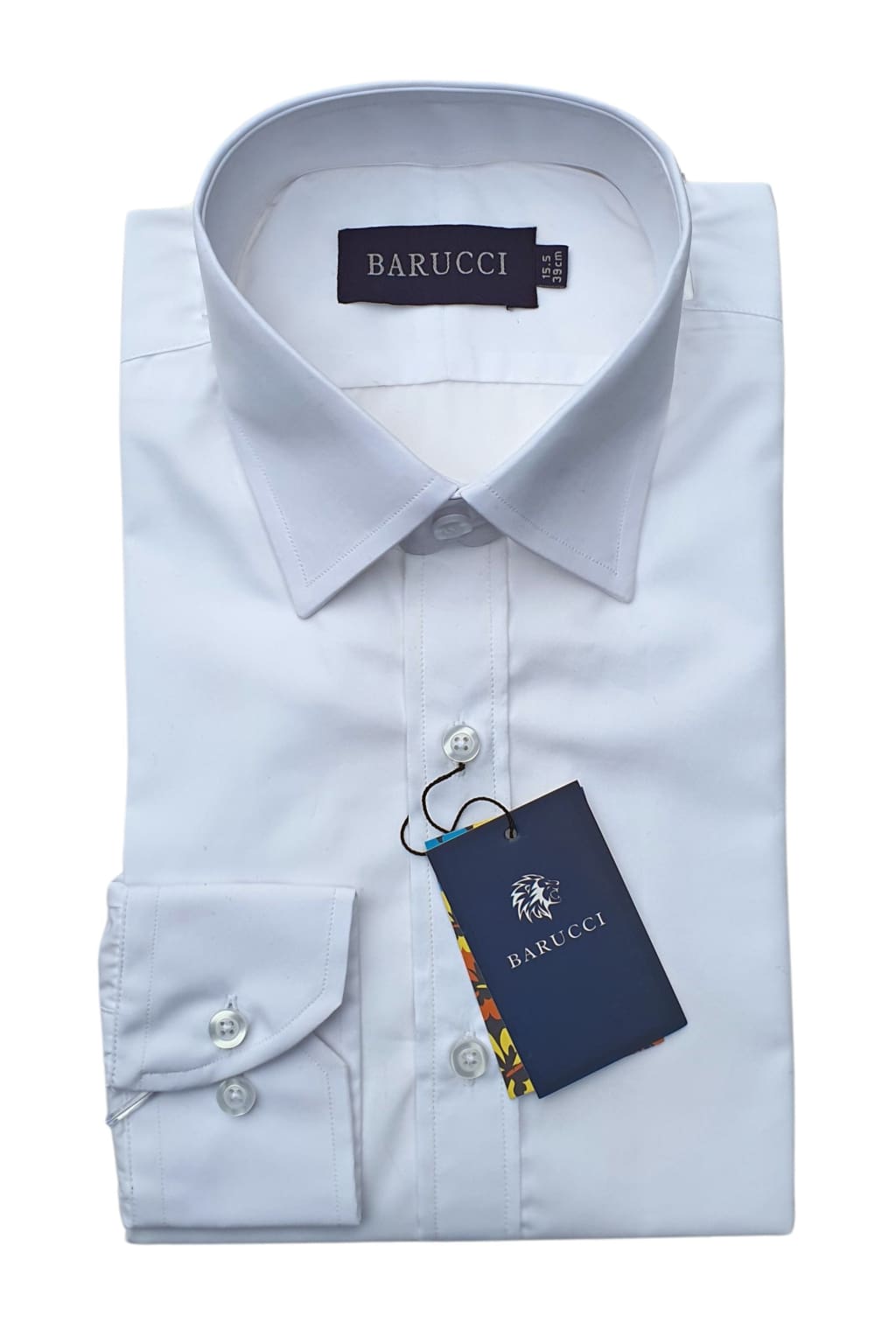 Barucci Men's White Slim Fit Cotton Dress Shirt with Single Cuff - Perfect for Business Casual & Formal Office Wear