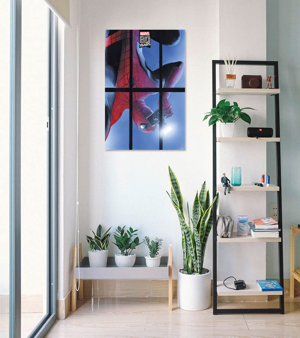 Spider-Man Marvel Comics Poster - Spidey with Camera 80th Anniversary (24x36 Inches) with Clear Poster Hanger - Perfect for Superhero Room Decor, Movie Themed Bedroom & Comic Book Fan Gifts