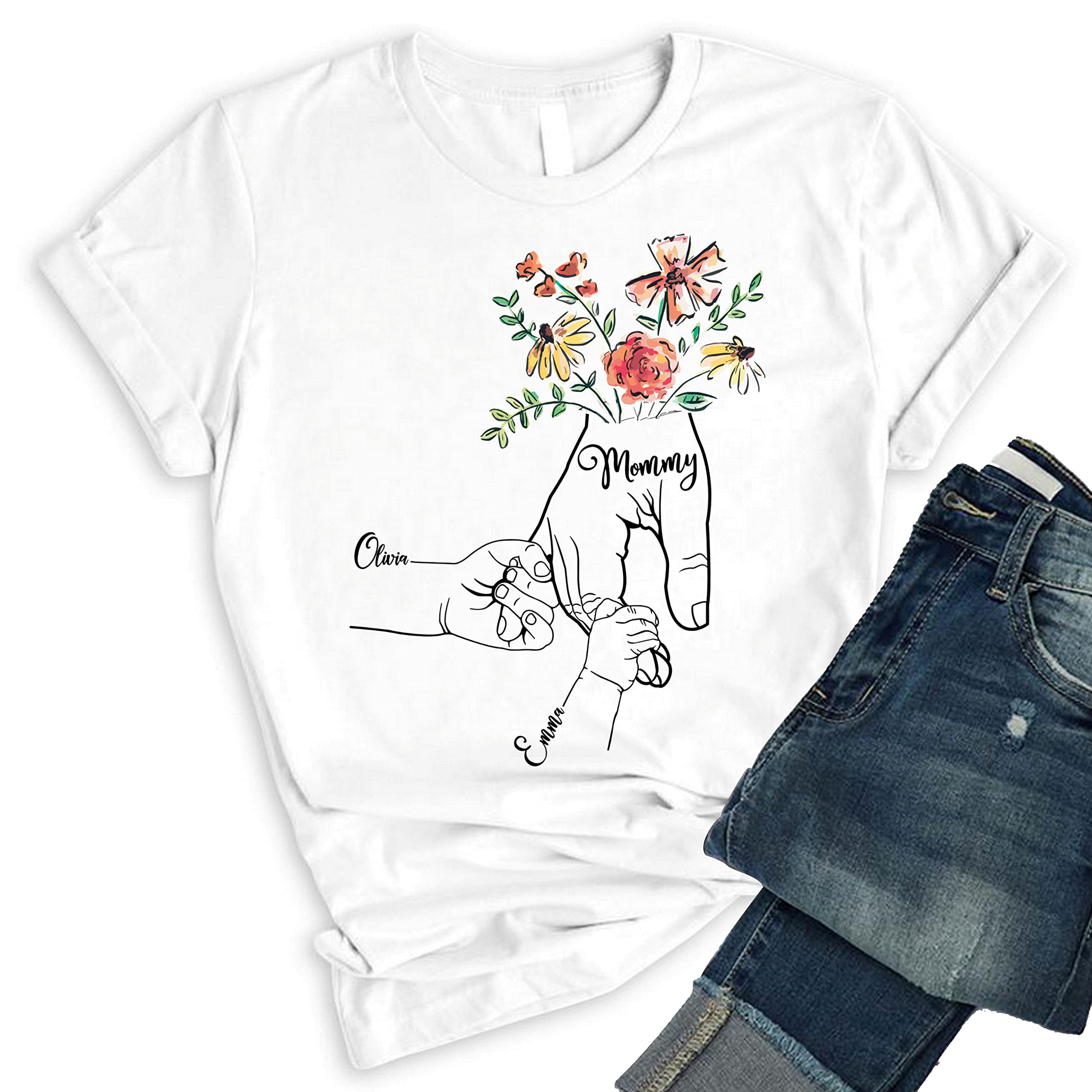 NAZENTI Floral Print Shirt for Grandma - Personalized Mother's Day Gift with Custom Kids Names | Perfect for Family Photos, Birthday Celebrations & Special Occasions