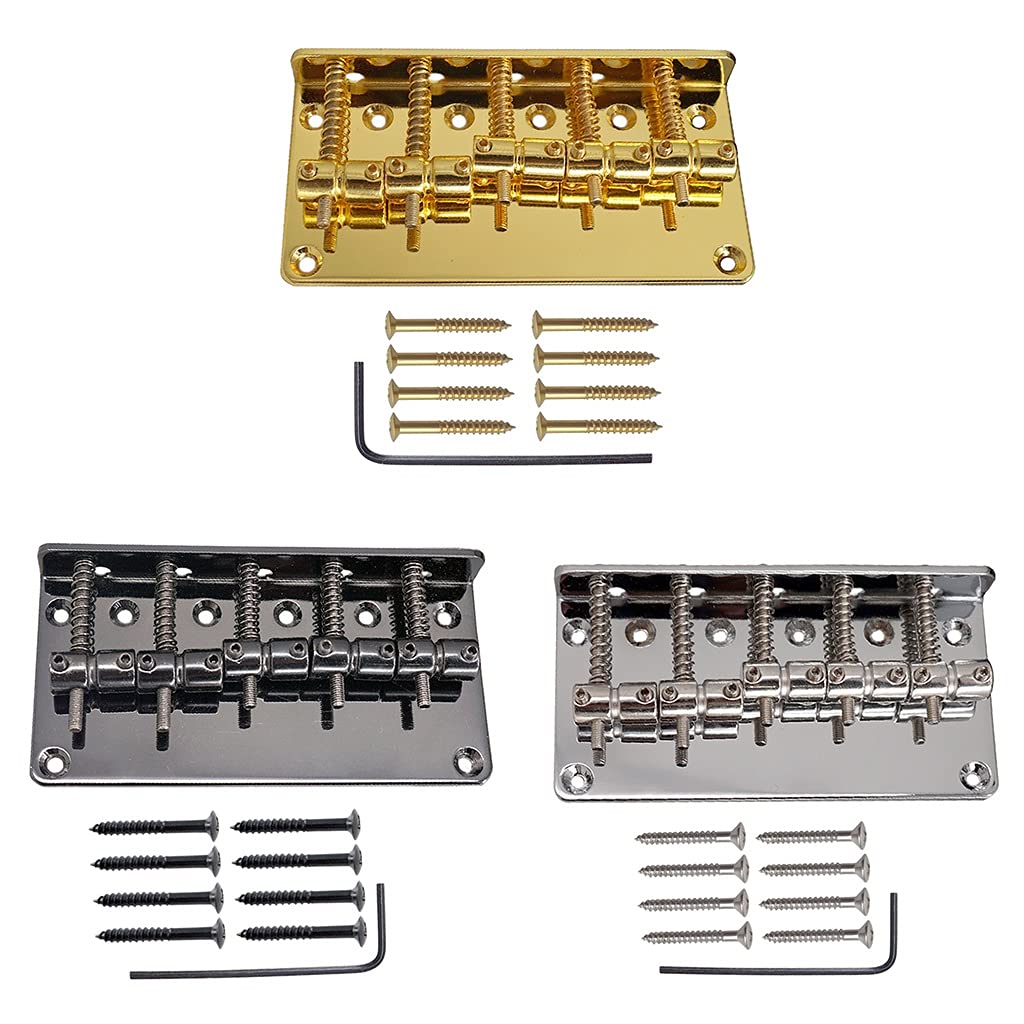 Electric Guitar Bridge Saddle Replacement Kit - 5-Saddle Bridge Screw Wrench for Electric Bass Guitar Accessories & Tailpiece (Gold) - Perfect for Guitar Maintenance & Setup