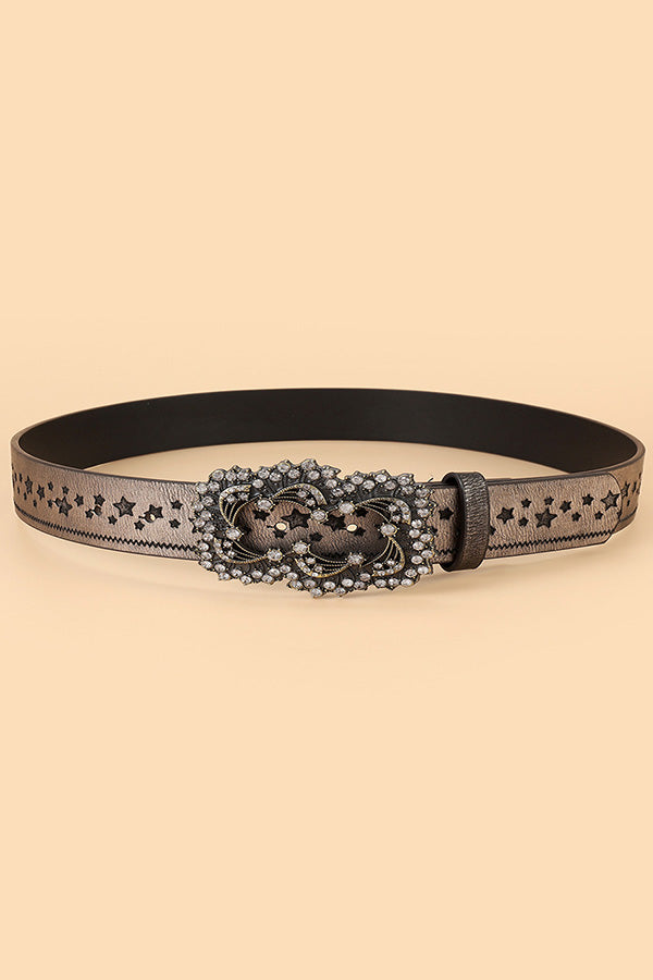 Vintage Rhinestone Belt with Five-Pointed Star Embossed Design - Elegant Western Accessory for Cowgirl Outfits & Party Wear