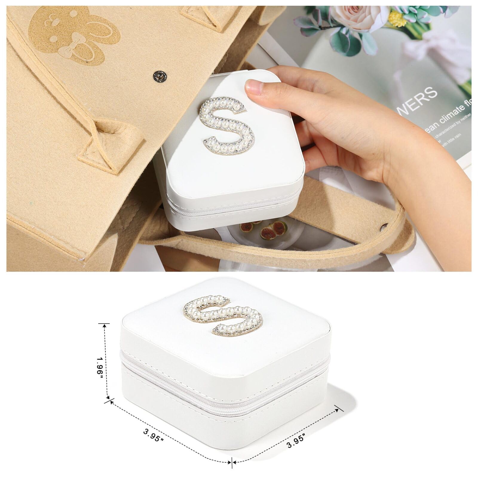 Parima Personalized Travel Jewelry Case for Women & Girls - Monogrammed L Initial Jewelry Organizer | Compact Jewelry Storage Box | Perfect Birthday Gift for Her | Ideal for Vacations, Business Trips & Daily Use - White