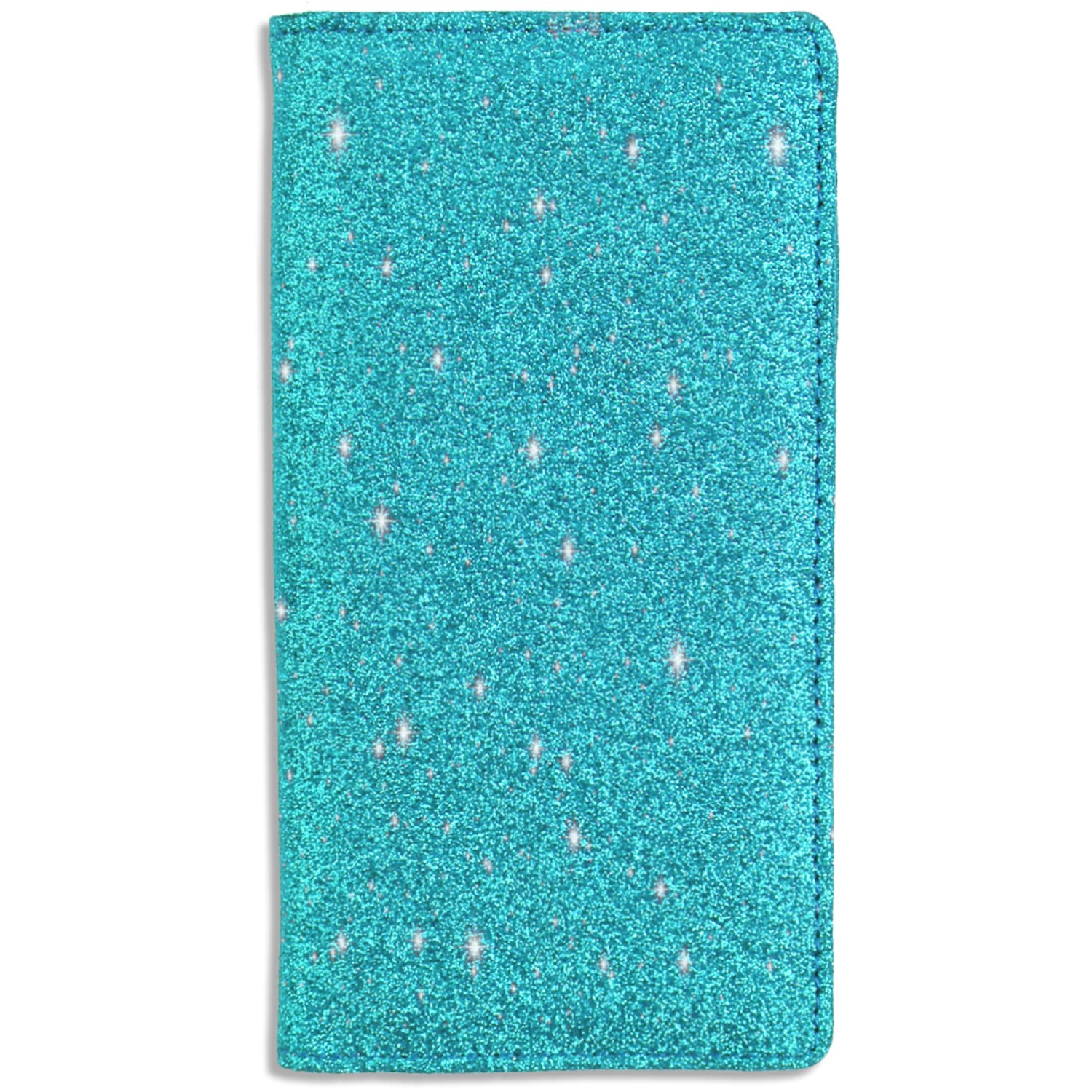 Sanlykate Glitter Checkbook Cover for Women - RFID Blocking PU Leather Checkbook Holder with Pen Loop & Free Divider - Perfect for Everyday Use, Office, and Gift Giving (Blue)