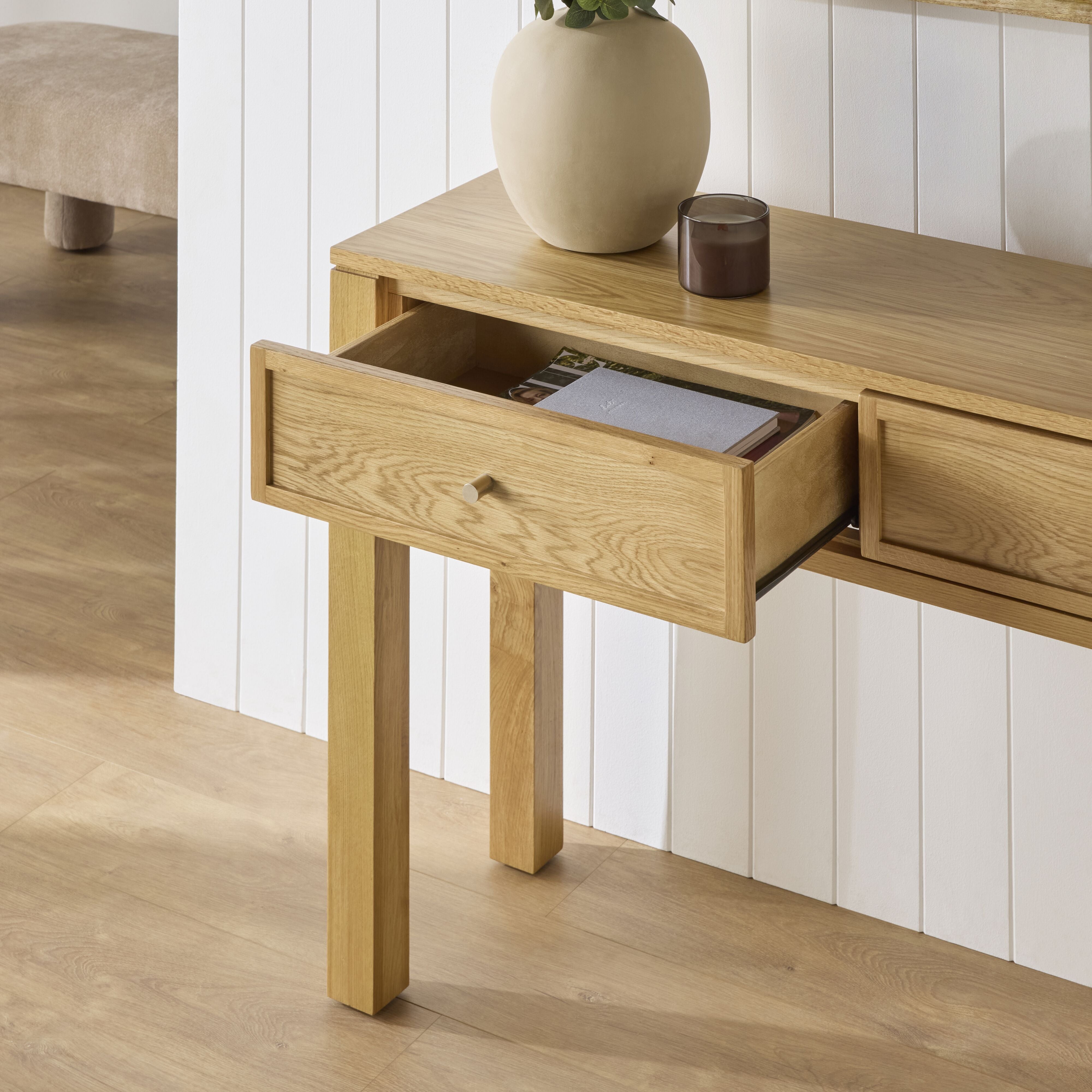 Avalon 2-Drawer Light Oak Console Table - Entryway, Living Room, or Bedroom Furniture for Home Decor