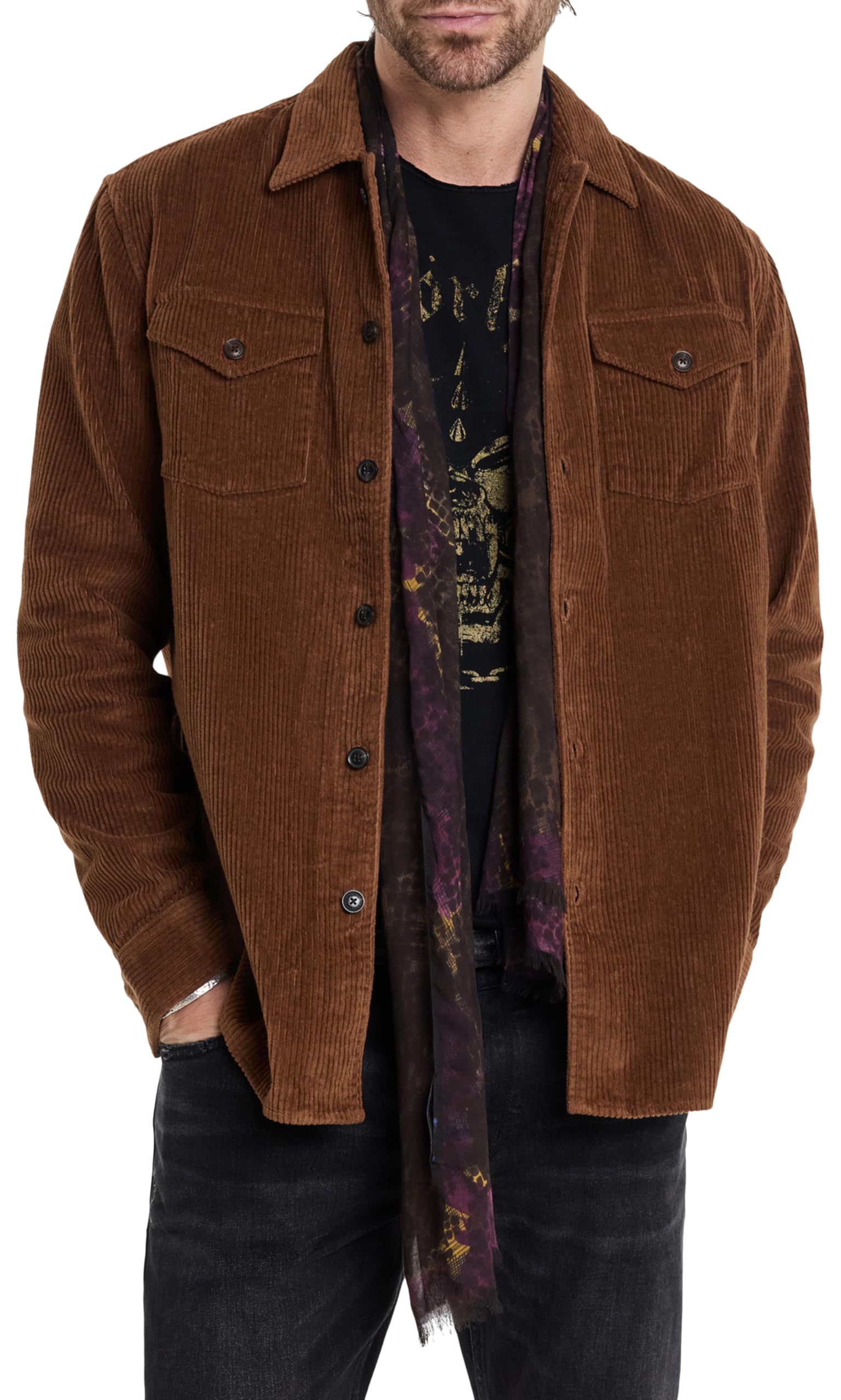 John Varvatos Men's Bauer Overshirt Jacket - Stylish Casual Shirt Jacket for Men, Lightweight Layering for Fall & Spring - Perfect for Work, Travel & Outdoor Activities