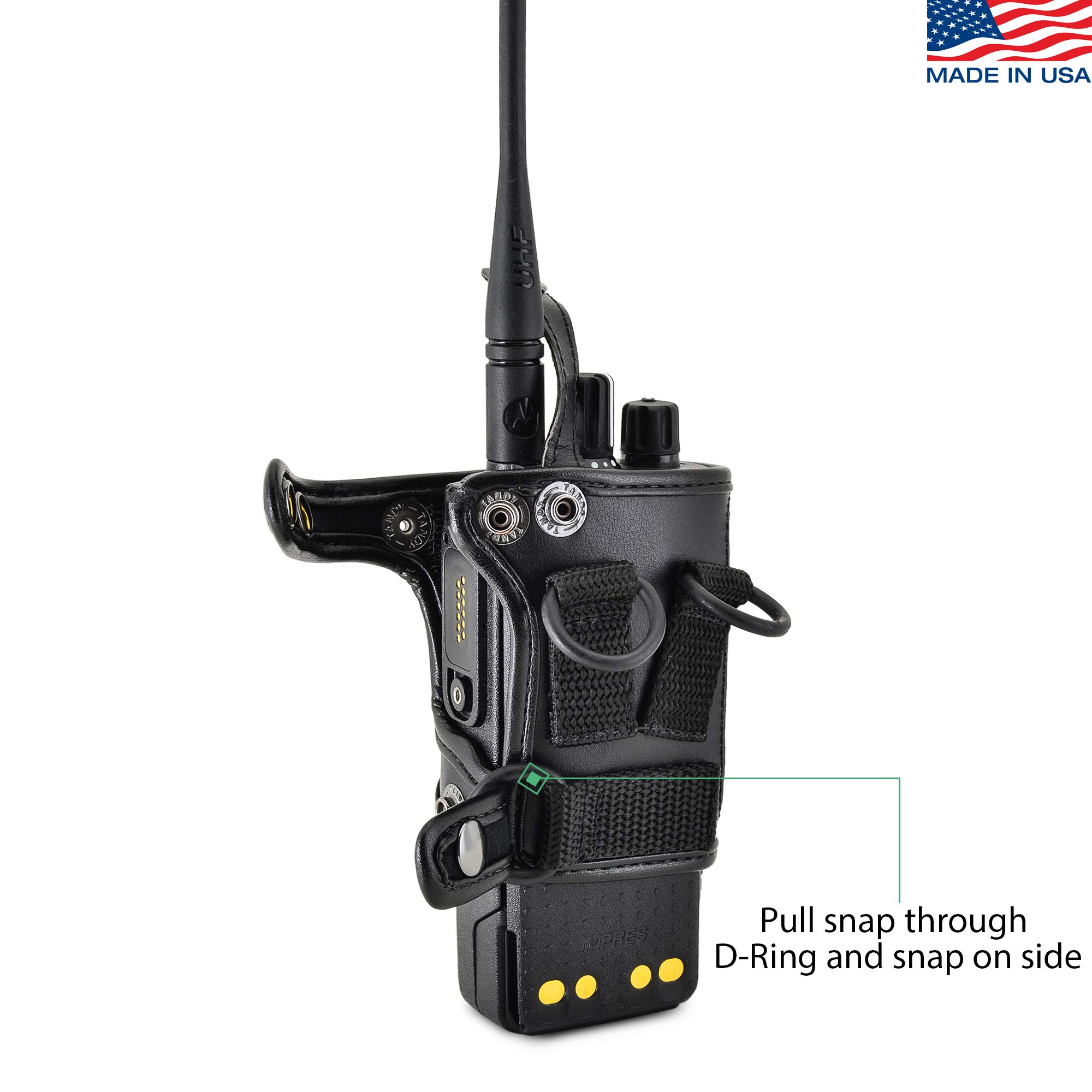 Motorola XPR 7550 Radio Holster - Heavy Duty Black Leather Belt Clip with D Rings for Firefighters & Police Officers | Secure Two-Way Radio Holder for Tactical Duty, Emergency Response & Field Operations