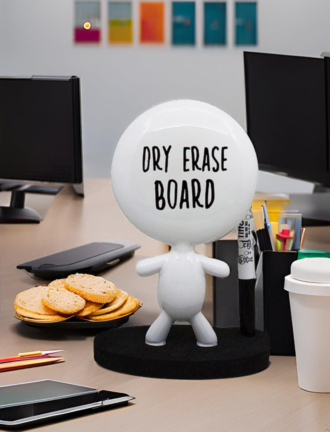 TITTO Original Ceramic Desk Whiteboard Doll - Black Office Gift for Coworkers, Home & Office Decor - Draw Your Ideas Memo Pad - Perfect for New Year Gifts & Creative Workspace Organization