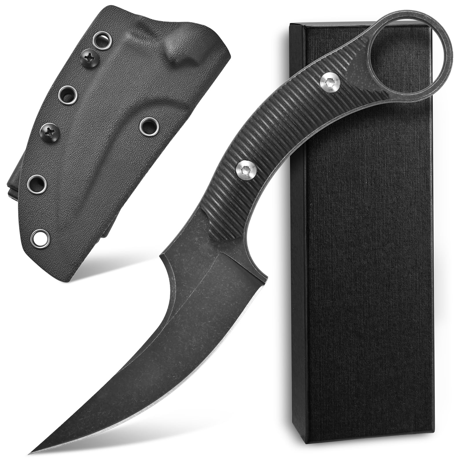 Ccanku C1490 8 Inch Fixed Blade Knife - D2 Steel Claw Knife with G10 Handle & K Sheath - Survival Knife for Outdoor, Bushcraft, Hunting, Camping - Perfect for Tactical Use, Emergency Preparedness, and Everyday Carry (EDC) - Black