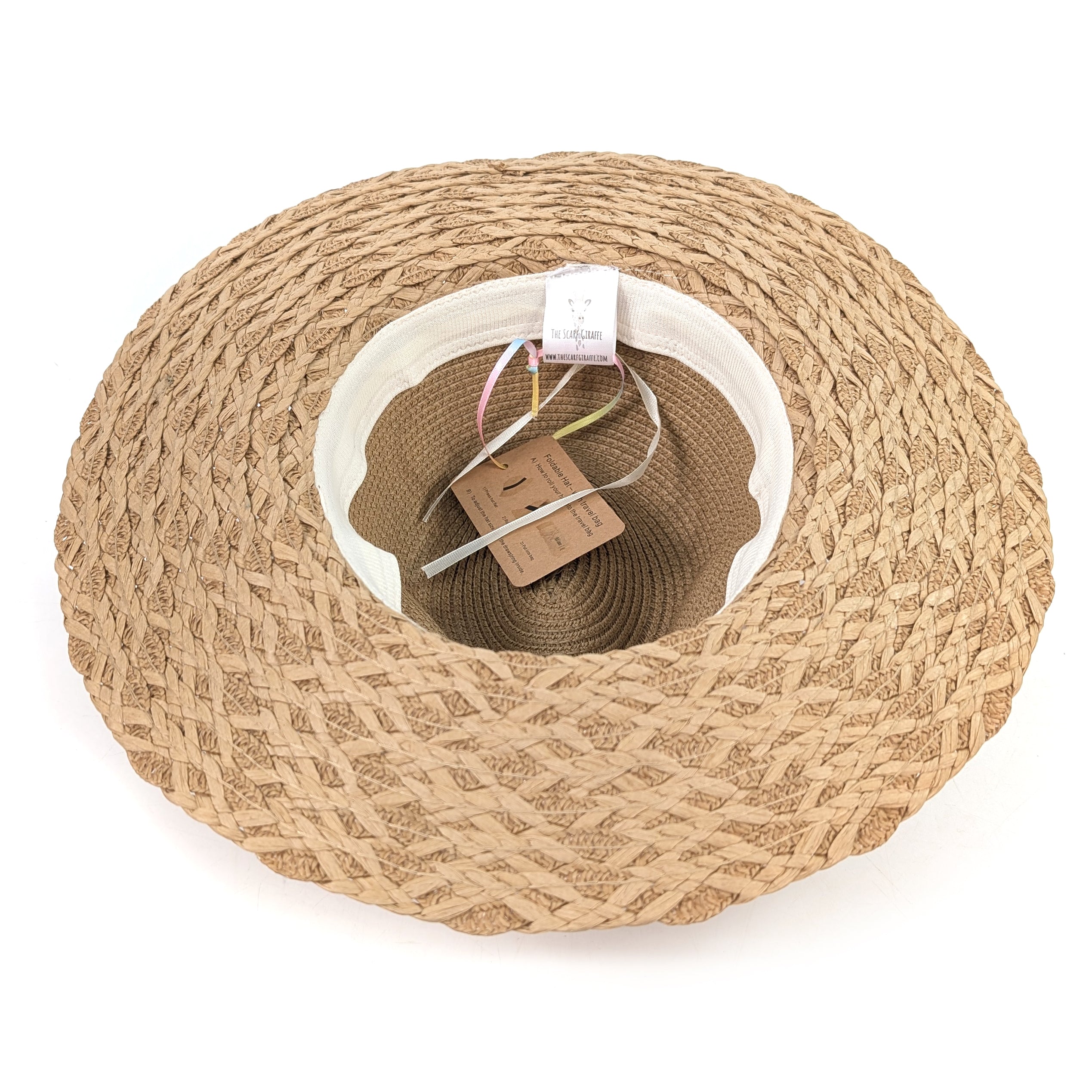 Foldable Panama Hat with Plaited Brim - 57cm Dark Natural for Men & Women - Perfect for Beach, Travel, and Outdoor Activities