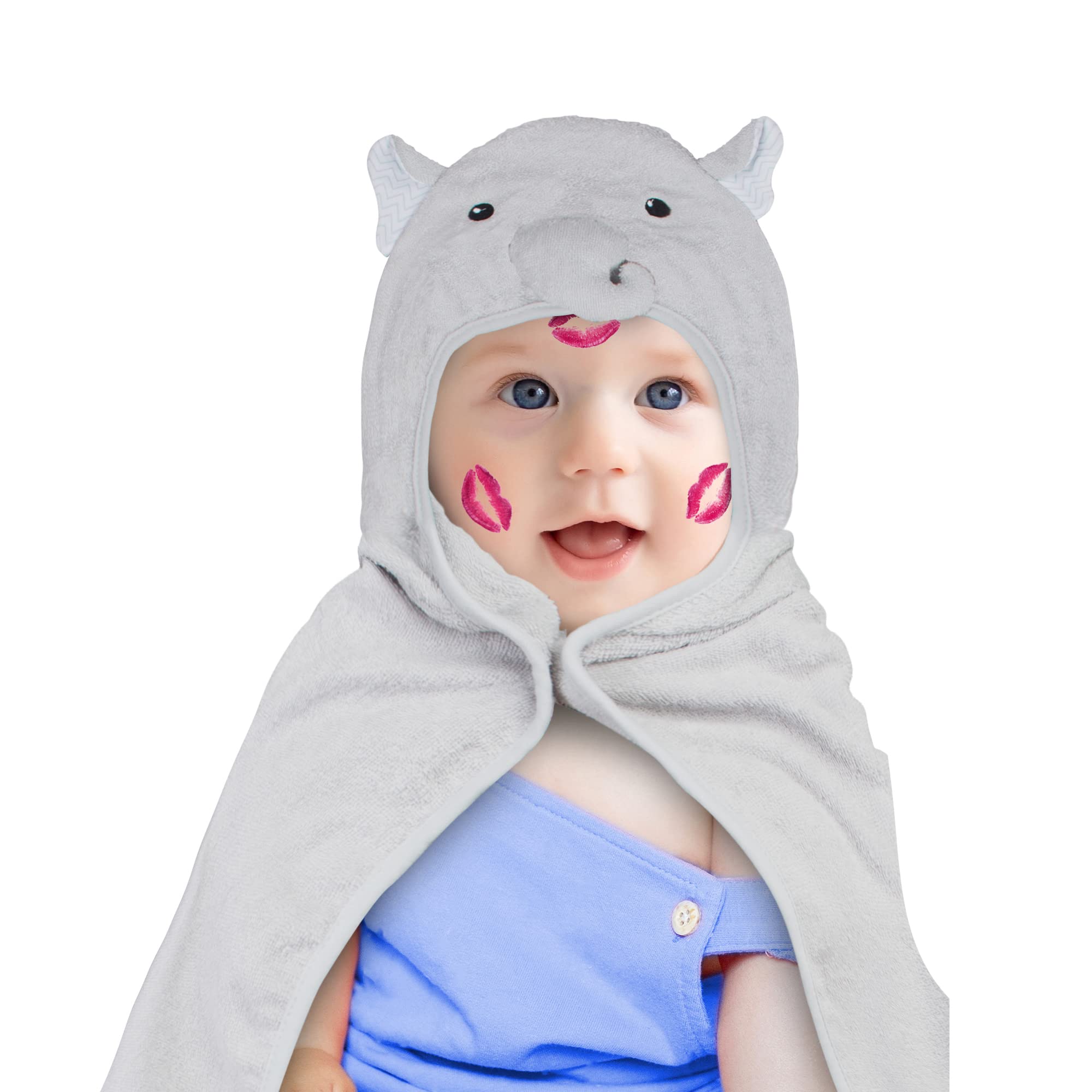PUREVACY 20 Pack Hooded Baby Towels 33x33 Inches - Soft Cotton Bath Towels with Elephant Face & Ears for Toddlers (Gray) - Perfect for Newborns, Baby Showers & Kids Bath Time