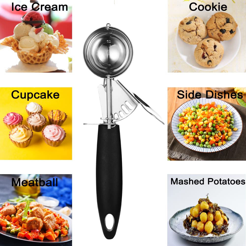 1.5 OZ Portion Scoop | #24 Cookie Scooper | 3 Tbsp Cookie Dough Scoop with Black Handle | Perfect for Portion Control, Baking Cookies, Cupcake Batter & Ice Cream | Ideal for Home Bakers, Professional Chefs & Ice Cream Shops